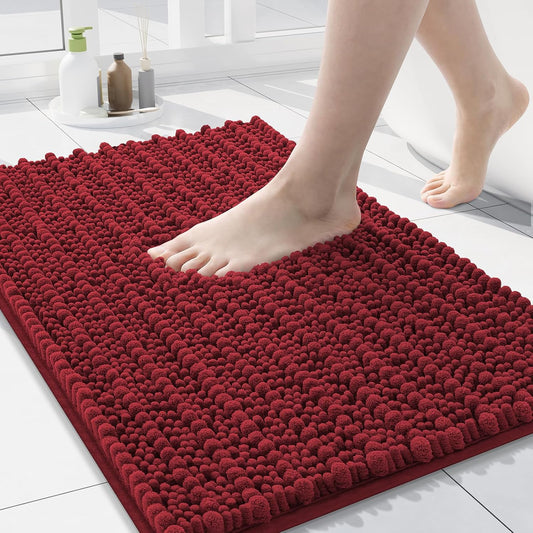 Arotive Luxury Chenille Bathroom Rug Mat, Extra Soft Thick Absorbent Shaggy Bath Rugs, Non-Slip Machine Wash Dry, Plush Bath Mats for Bathroom, Shower and Tub, 30x17, Red