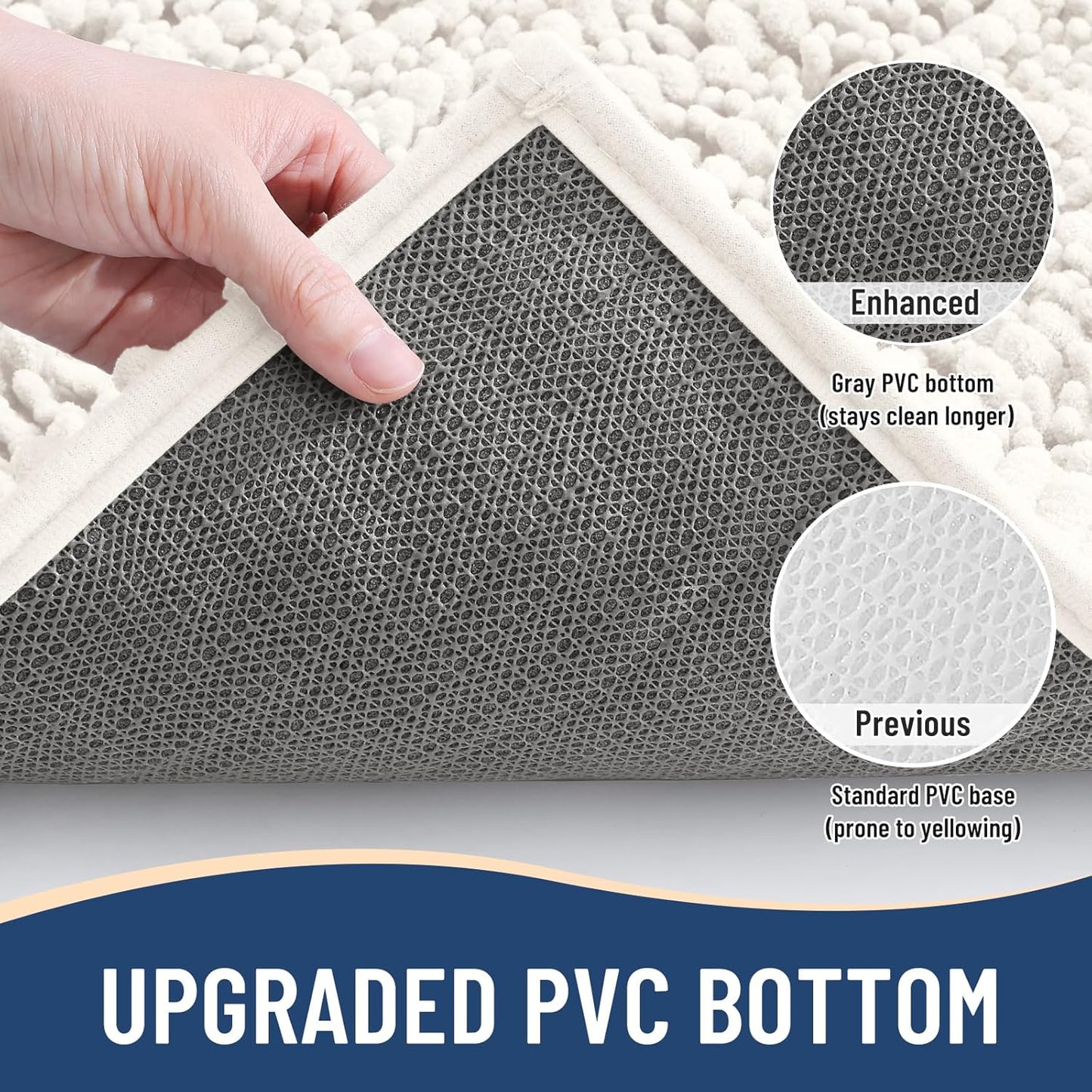 Arotive Luxury Chenille Bathroom Rug Mat, Extra Soft Thick Absorbent Shaggy Bath Rugs, Non-Slip Machine Wash Dry, Plush Bath Mats for Bathroom, Shower and Tub, 24x16, Ivory