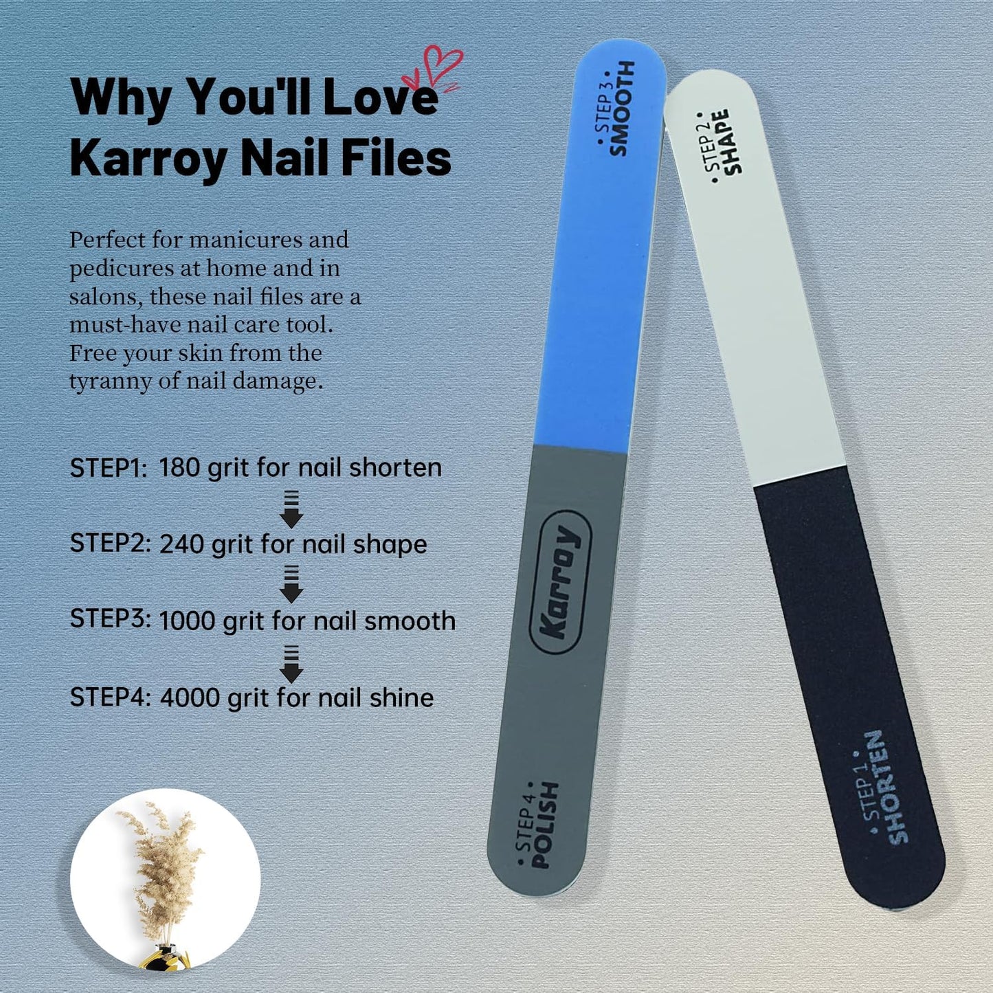 Nail File and Buffer for Natural Nails Dual Sided 4 Steps Shorten-Shape-Smooth-Polishing Nail Tools 20pcs