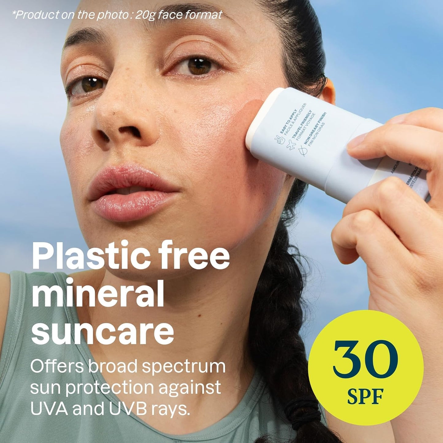 ATTITUDE Mineral Sunscreen Face Stick for Sensitive Skin, SPF 30, EWG Verified, Plastic-Free, Broad Spectrum UVA/UVB Protection with Zinc Oxide, Dermatologically Tested, Vegan, Unscented, 0.7 Ounce