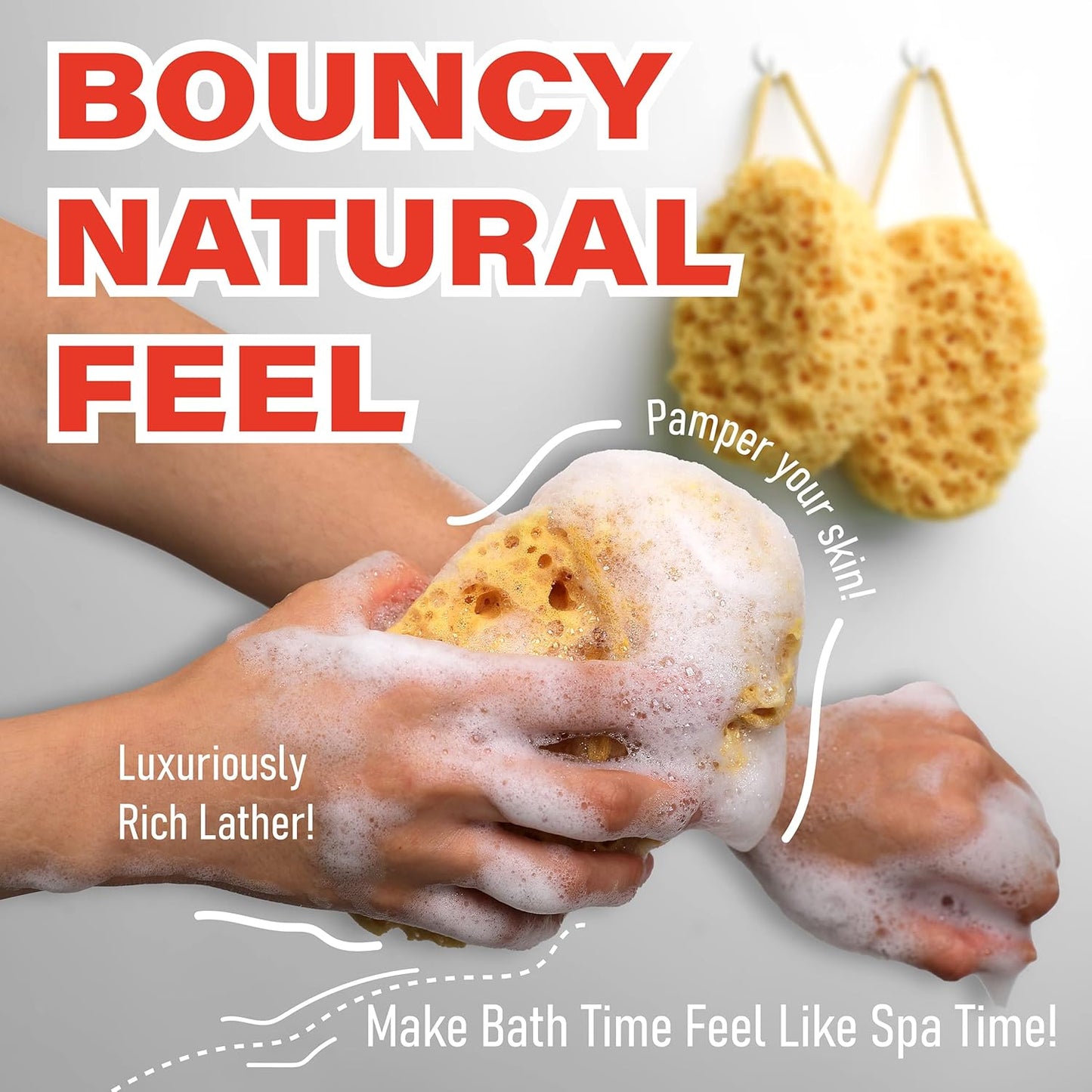 myHomeBody Bath Sponge, Foam Loofah, Body Scrubber for Bathing, Exfoliating Shower Pouf for Shower – Large Size, Lots of Lather, Oval, 2 Pack