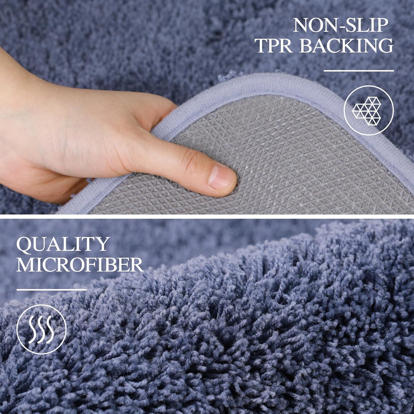 Walensee Contour Rug (20x24, Blue) Non Slip Bath Mat for Bathroom Water Absorbent Soft Microfiber Shaggy Mat Machine Washable U Shape Toilet Rug