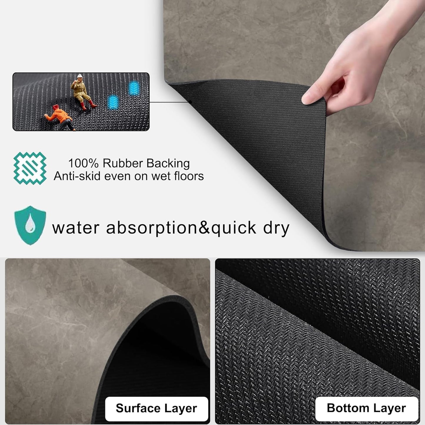 Coffee Maker Mat Accessories for Countertop - Coffee Bar Decoration Rubber Backed Dish Drying Mat for Kitchen - Pu Absorbent Hide Stain Pad, Wipeable Espresso Machine Mat for Dish Rack 25x17in