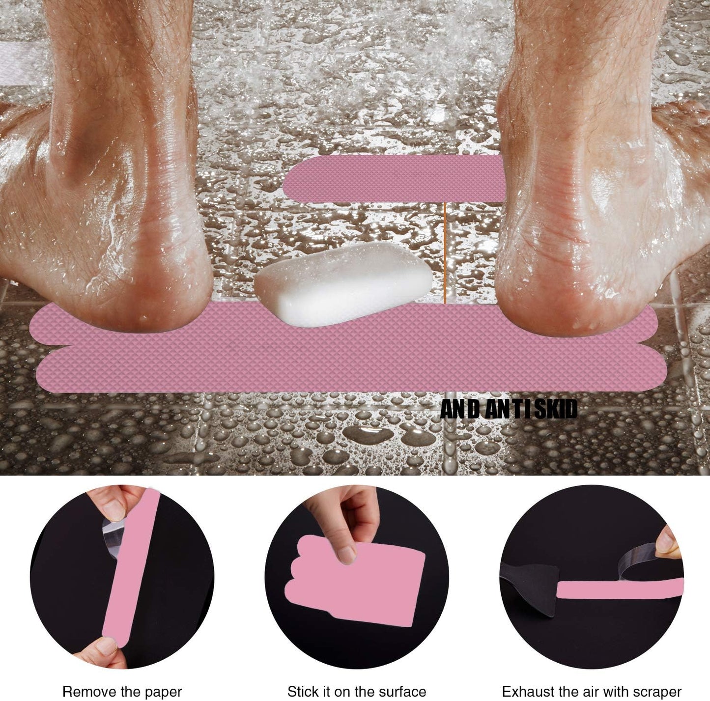 Anti Slip Shower Stickers, Safety Bathtub Strips Adhesive Decals with Premium Scraper for Bath Tub Shower Stairs Ladders Boats