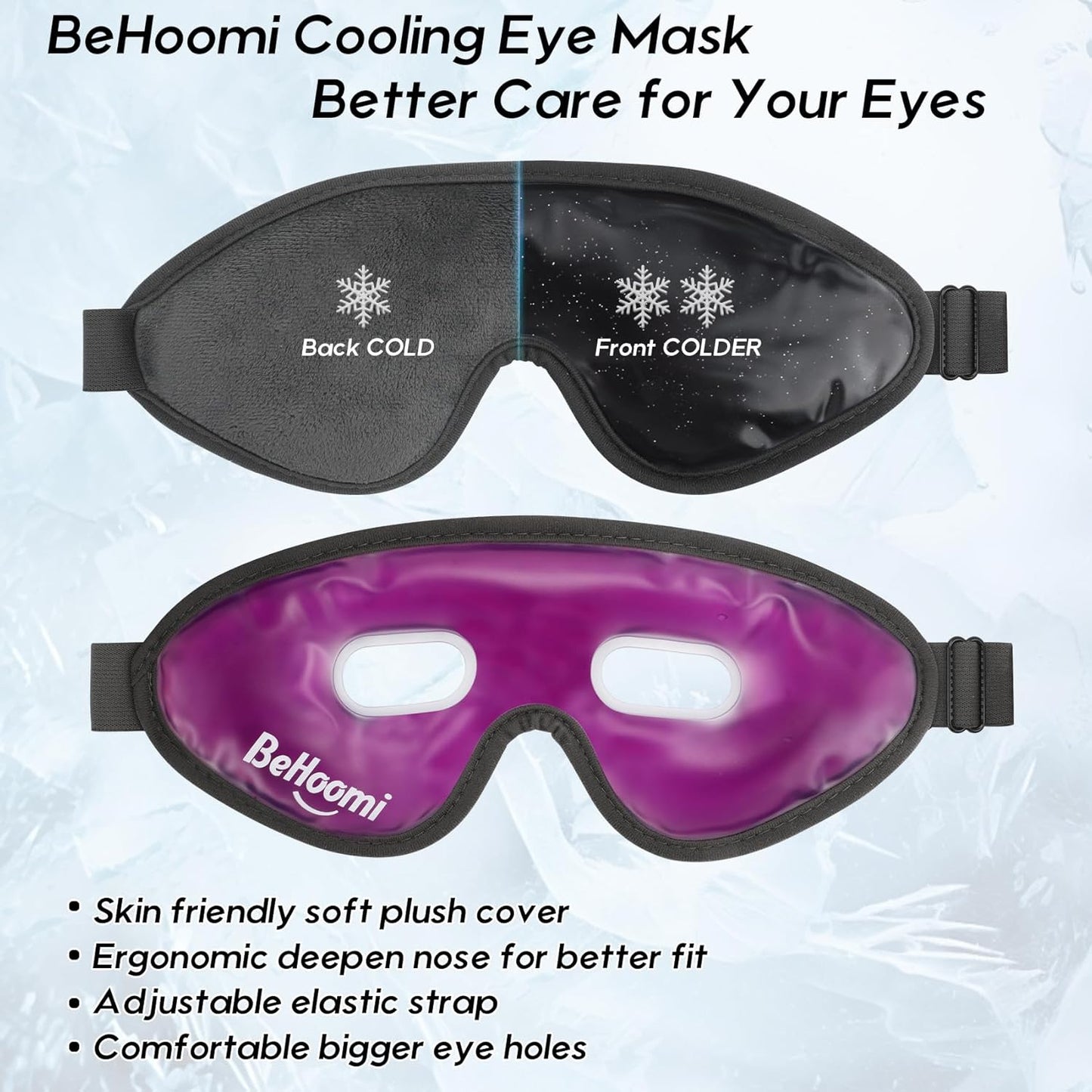 2Packs Cooling Eye Masks, Ice Eye Mask Cold Compress for Eyes, Reusable Cold Gel Eye Mask for Eye Relaxation, Comfort Snug Fit, Eye Cover for Home, Office, Black & Purple