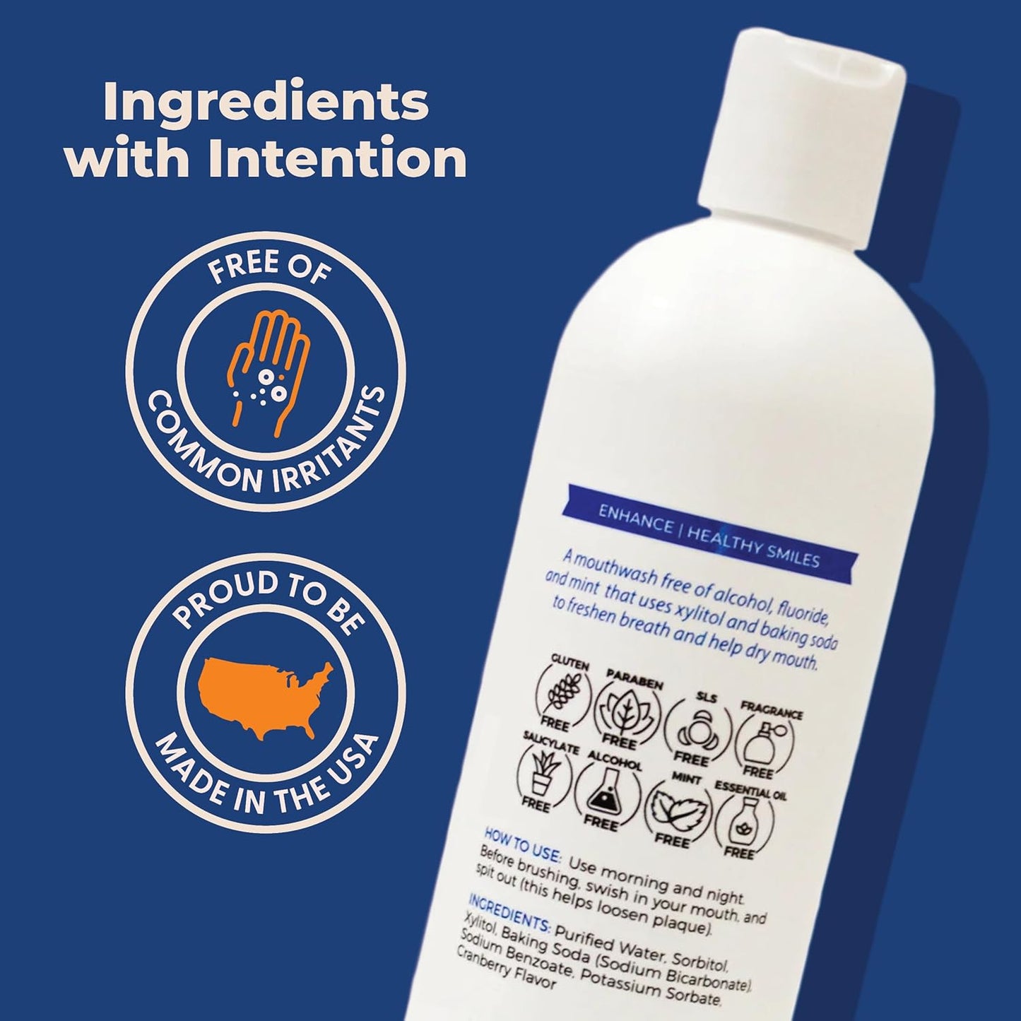 Cleure Alcohol Free Mouthwash with Xylitol & Baking Soda - Gentle Fluoride Free Mouth Wash for Adults & Kids - Cranberry (16 oz, Pack of 1)