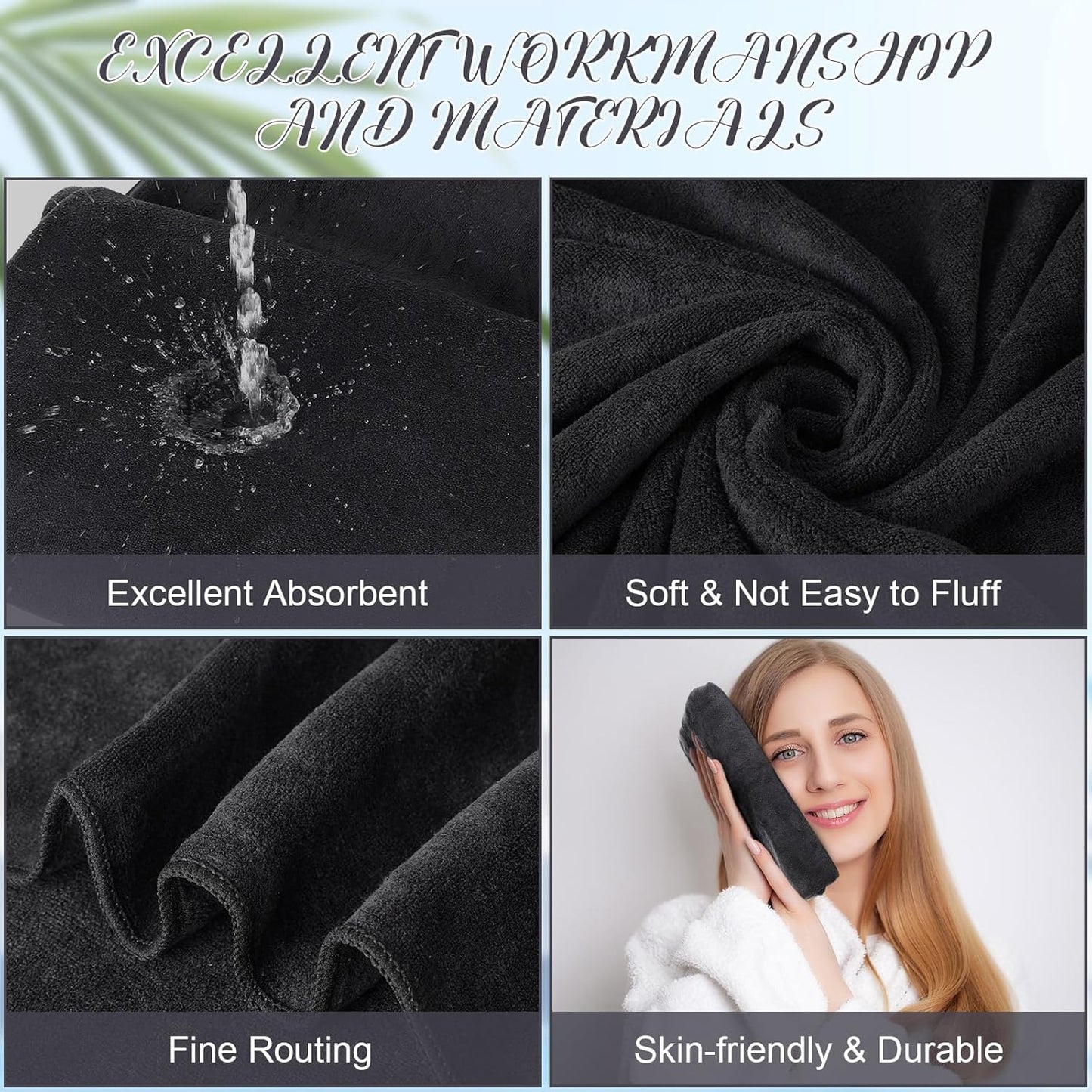 16 Pack Microfiber Bath Towels Bulk 27'' x 60'' Oversized Size Bath Towel Highly Absorbent Extra Large Soft Drying for Shower Beach Salon Winter Sport Spa Gym (Simple,Black)