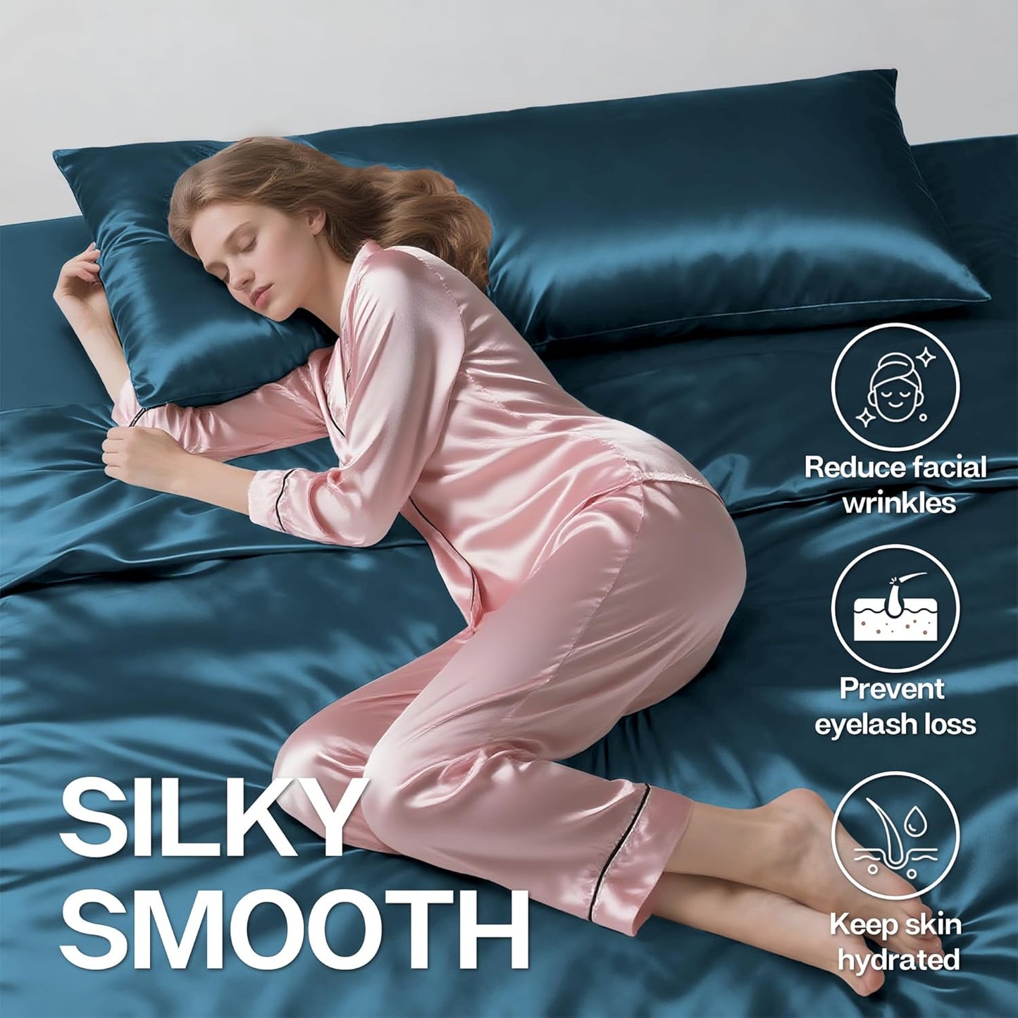 MR&HM Satin Body Pillow Cover, Soft and Breathable Body Pillow Case with Envelope Closure, Cooling and Silky Long Pillowcase for Hair and Skin,Grey (20x54, Teal)