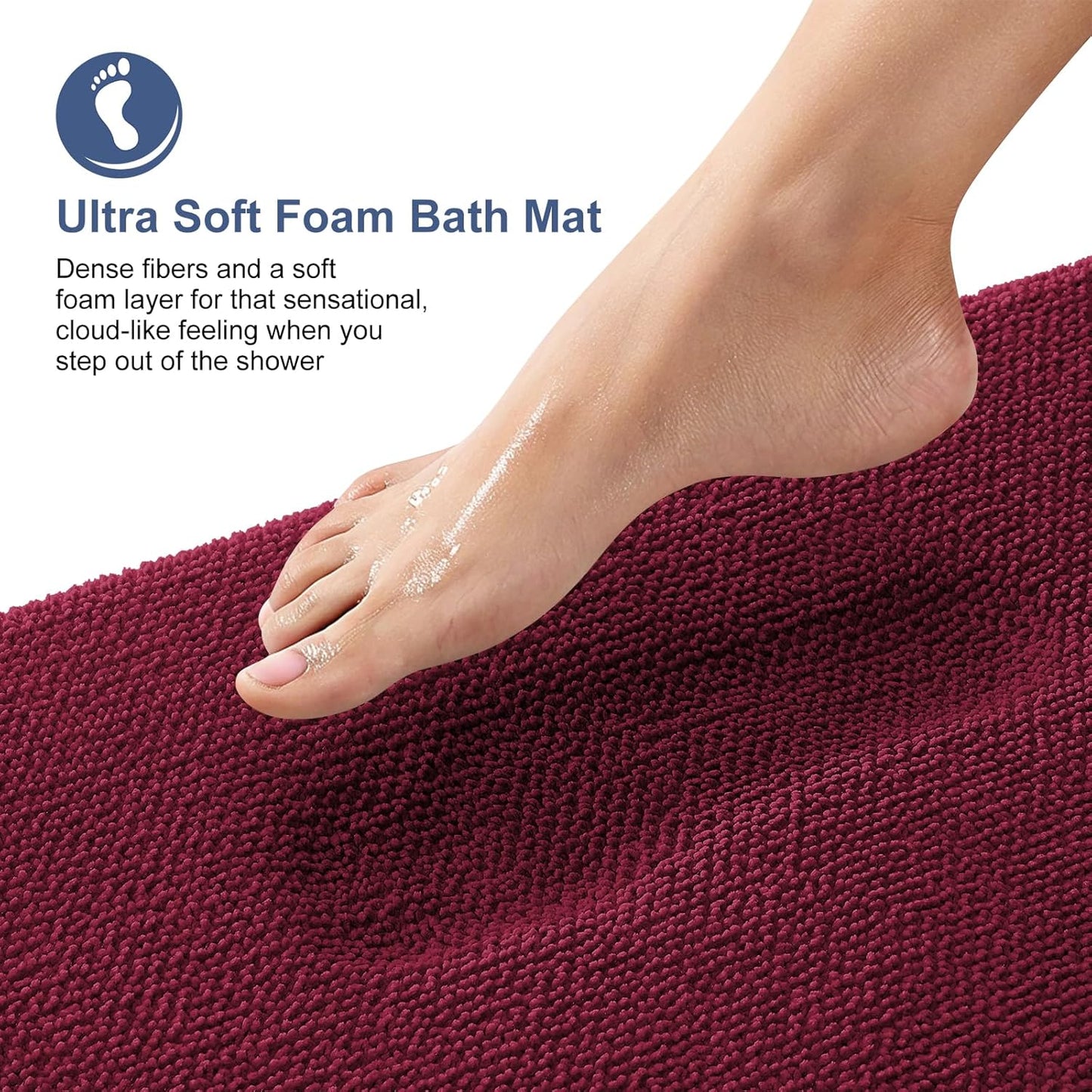 OLANLY Thick Memory Foam Bath Mat Rug 36x24, Extra Soft Absorbent Bathroom Rug, Quick Dry Bath Mats, Non-Slip, Machine Washable Carpet for Bathroom, Tub and Shower, Home Decor Accessories, Burgundy