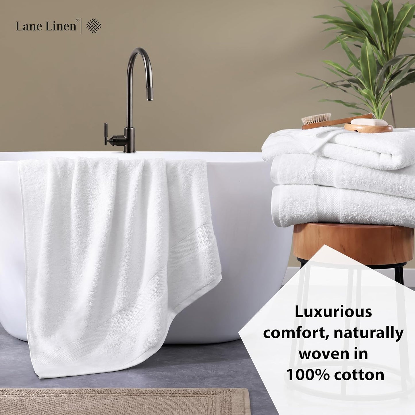 LANE LINEN 100% Cotton 4 Pack Bath Sheets (35"x66") - Ring Spun Cotton - Extra Large Bath Towels Set - Quick Drying, Soft & Absorbent Oversized Bathroom Towel Sets - Hotel Quality - White Towels