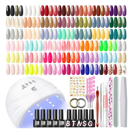 COSCELIA 57pcs Gel Nail Polish Kit with U V light Starter Kit 40 Colors Fall Gel Polish Set 5pcs Top and Base Coat Glossy Matte Glitter Beautiful Nail Stickers Gel Manicure Kit DIY Gifts for Women
