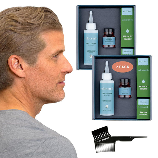 Hair & Beard Color for Blending Grays 2 pack - Medium Blonde - Ammonia-Free Complete Men’s At-home Beard & Hair Dye Kit, Professional-grade Demi-Permanent Hair Color (8.0)