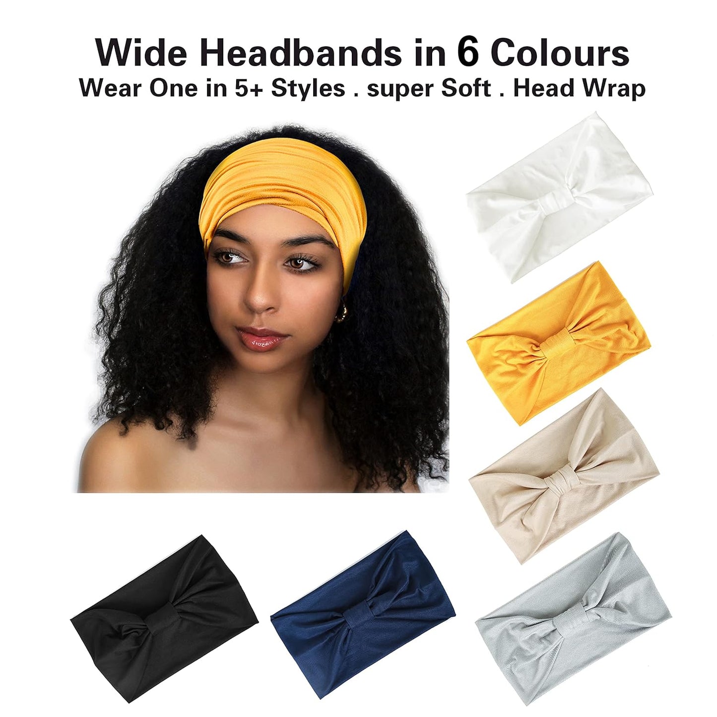 GiLi 6 Pack Wide Headbands for Women Non Slip Soft Elastic Hair Bands Yoga Running Sports Workout Gym Head Wraps, Knotted Cotton Cloth African Turbans Bandana (with 6 Pcs Hair Ties)