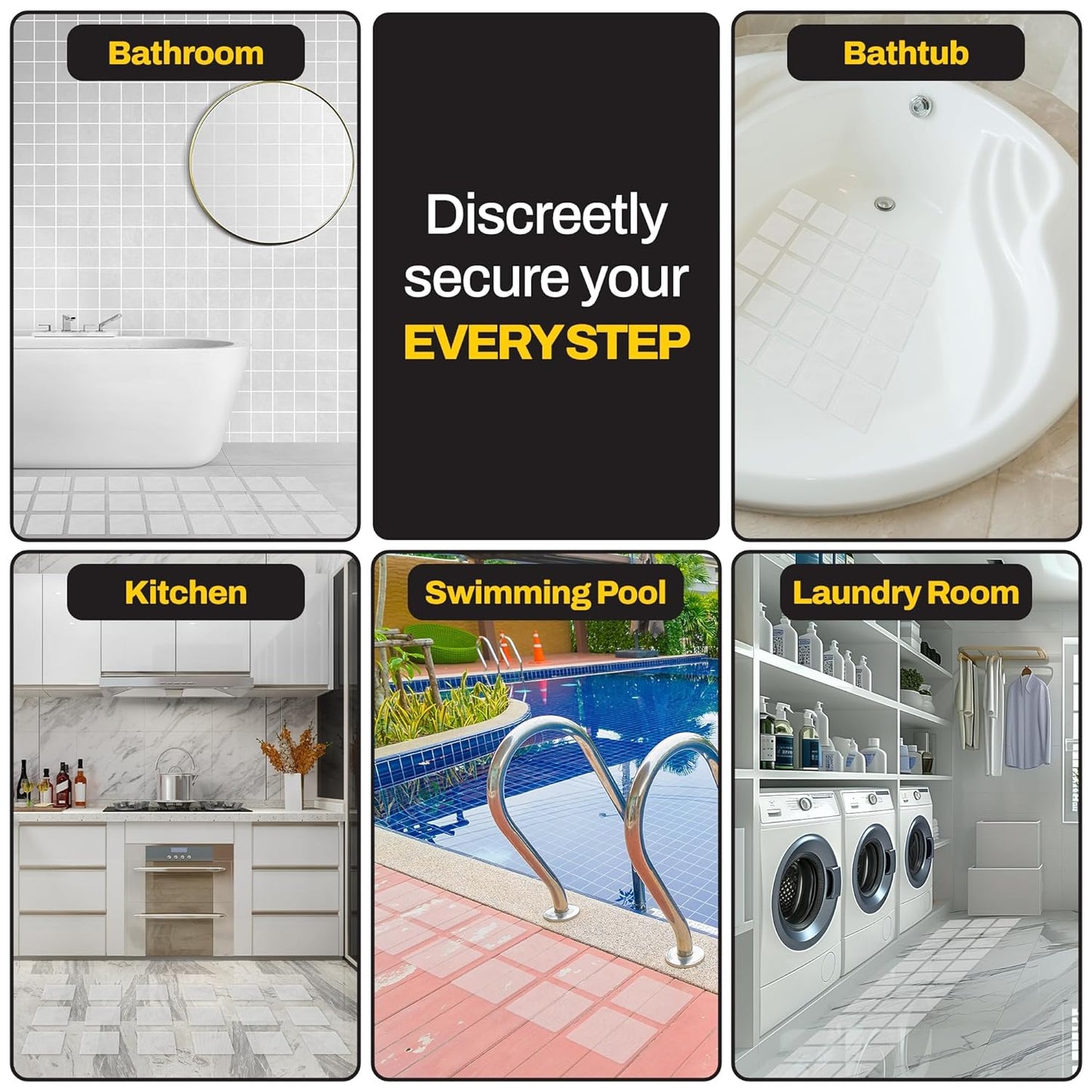 [Made in Korea] Ultra-Thin Bathtub Non Slip Stickers - Diamond Grip Anti Slip Shower Stickers with Strong Adhesive for Elderly, Safety Use (10)