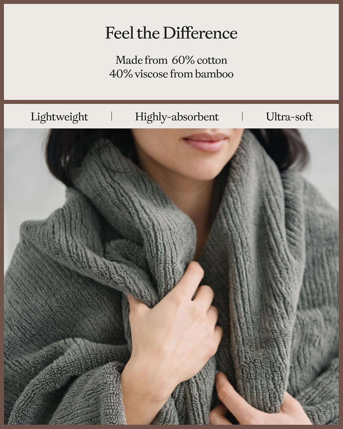 Cozy Earth Ribbed Bath Sheet Set - 60% Cotton 40% Viscose from Bamboo Bath Sheets - Soft & Absorbent Textured Ribbed Pattern - 2 Pack Charcoal