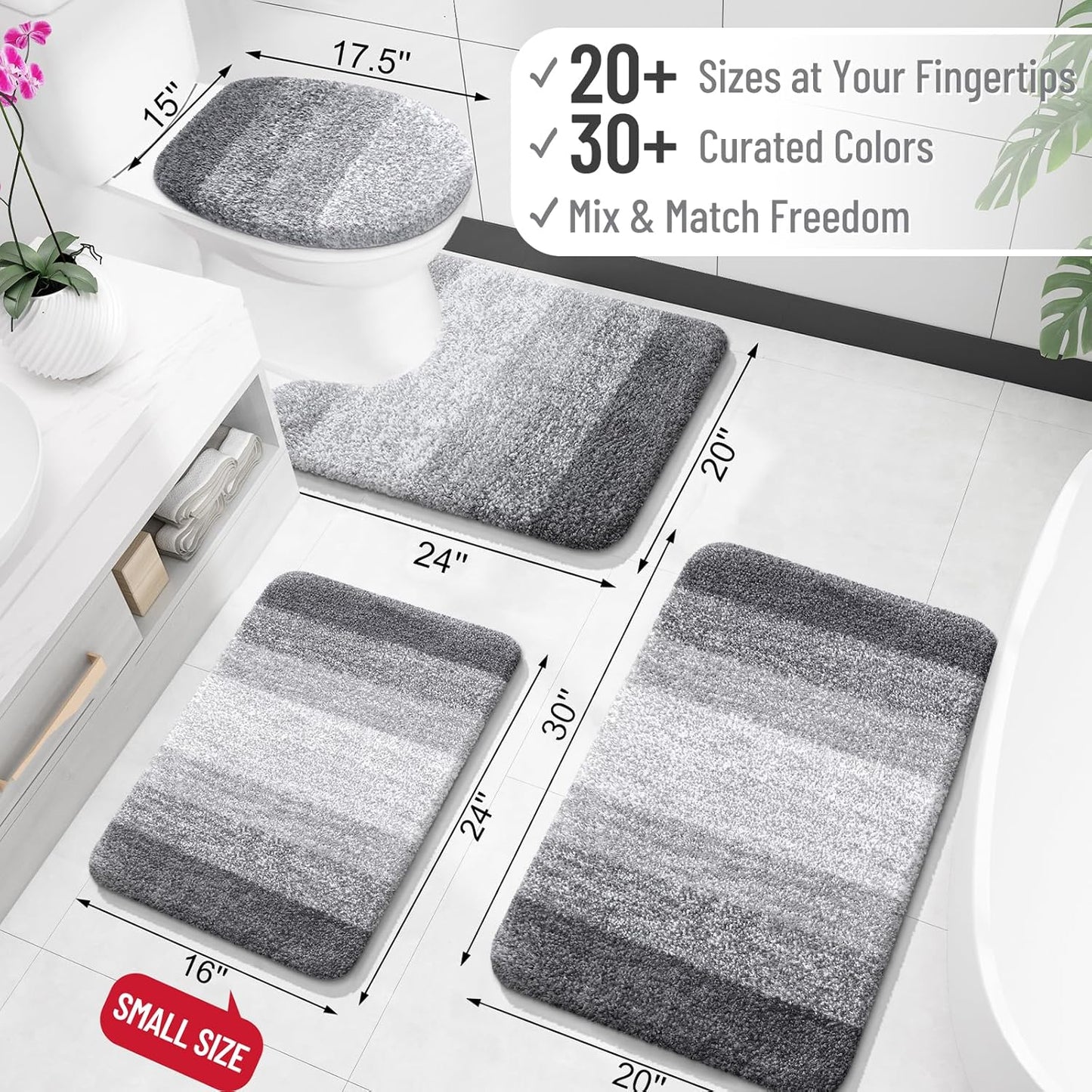 OLANLY Bathroom Runner Rugs 47x17, Extra Soft Absorbent Microfiber Bath Rugs, Rubber Backing, Quick Dry, Machine Washable Bath Mats for Bathroom Floor, Tub and Shower, Home Decor Accessories, Grey