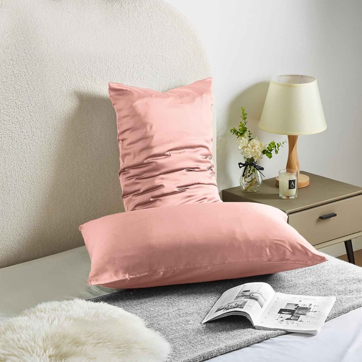 Silk Pillowcase for Hair and Skin Mulberry Silk Pillowcase Soft Breathable Smooth Both Sided Natural Silk Pillowcase with Zipper Beauty Sleep Silk Pillow Case 1 Pack for Gift(King,Baby Pink)