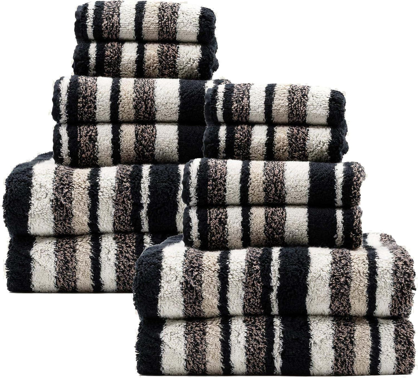 Italic Ultraplush 12-Piece Family Towel Set – Luxury Bath Towels, Hand Towels & Washcloths – Plush, Quick Dry, 800GSM 100% Australian Cotton for Bathroom & Spa - White & Blue (Stripe Multi-Color)