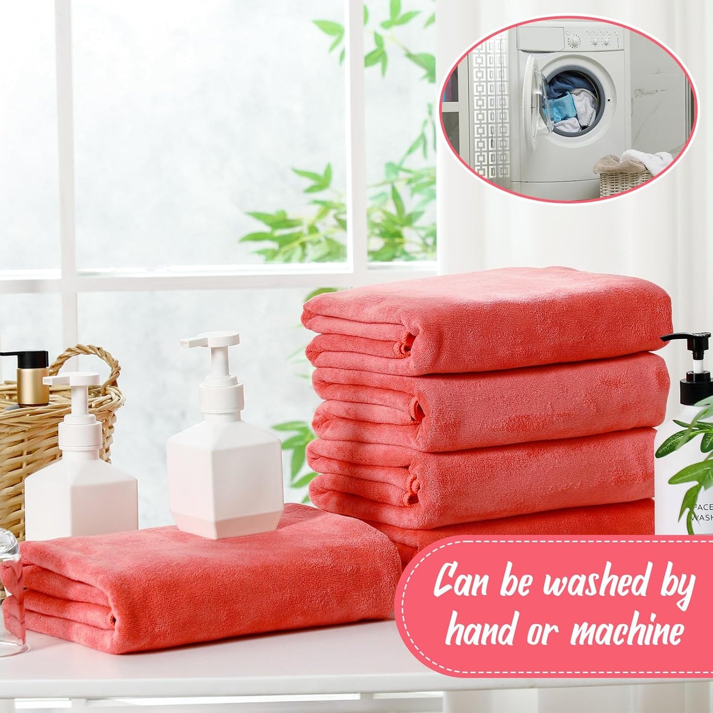 16 Pack Microfiber Bath Towels Bulk 27'' x 60'' Oversized Size Bath Towel Highly Absorbent Extra Large Soft Drying for Shower Beach Salon Winter Sport Spa Gym (Simple,Pink)