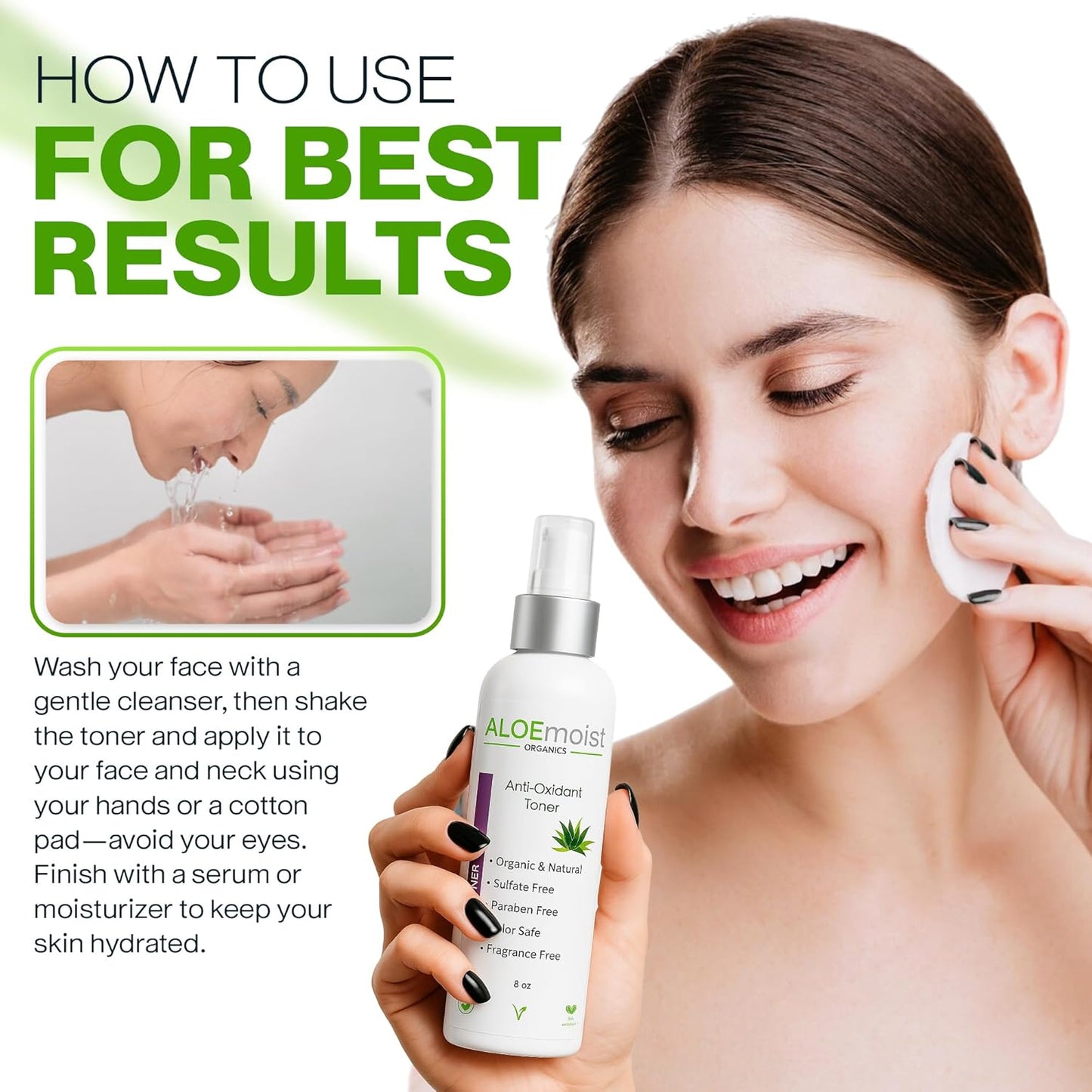 Aloe Vera Toner for Sensitive Skin: Hydrating Facial Toner for Women Anti Aging Dry, Oily & Acne Prone Skin with Soothing Aloe Vera, Pore Minimizing Witch Hazel, pH Balancing Antioxidant Green Tea 8oz