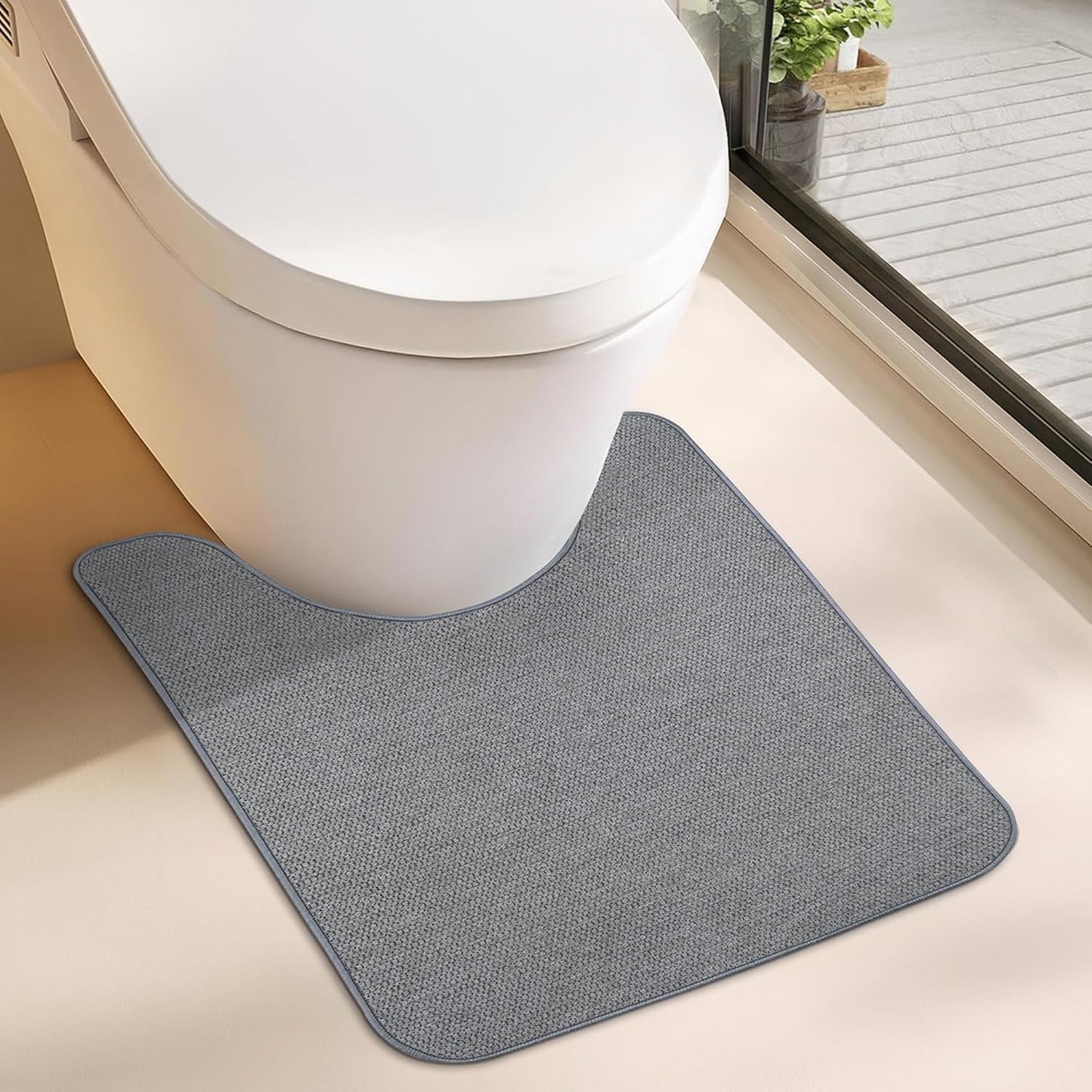 Toilet Rugs U Shaped Bathroom Rug,Machine Washable Non Slip Quick Dry Super Absorbent Ultra Thin Toilet Mats for Bathroom Toilet.Grey,1'8"x2'(20x24inch)