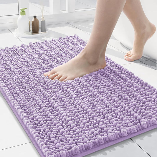 Arotive Luxury Chenille Bathroom Rug Mat, Extra Soft Thick Absorbent Shaggy Bath Rugs, Non-Slip Machine Wash Dry, Plush Bath Mats for Bathroom, Shower and Tub, 30x17, Light Purple