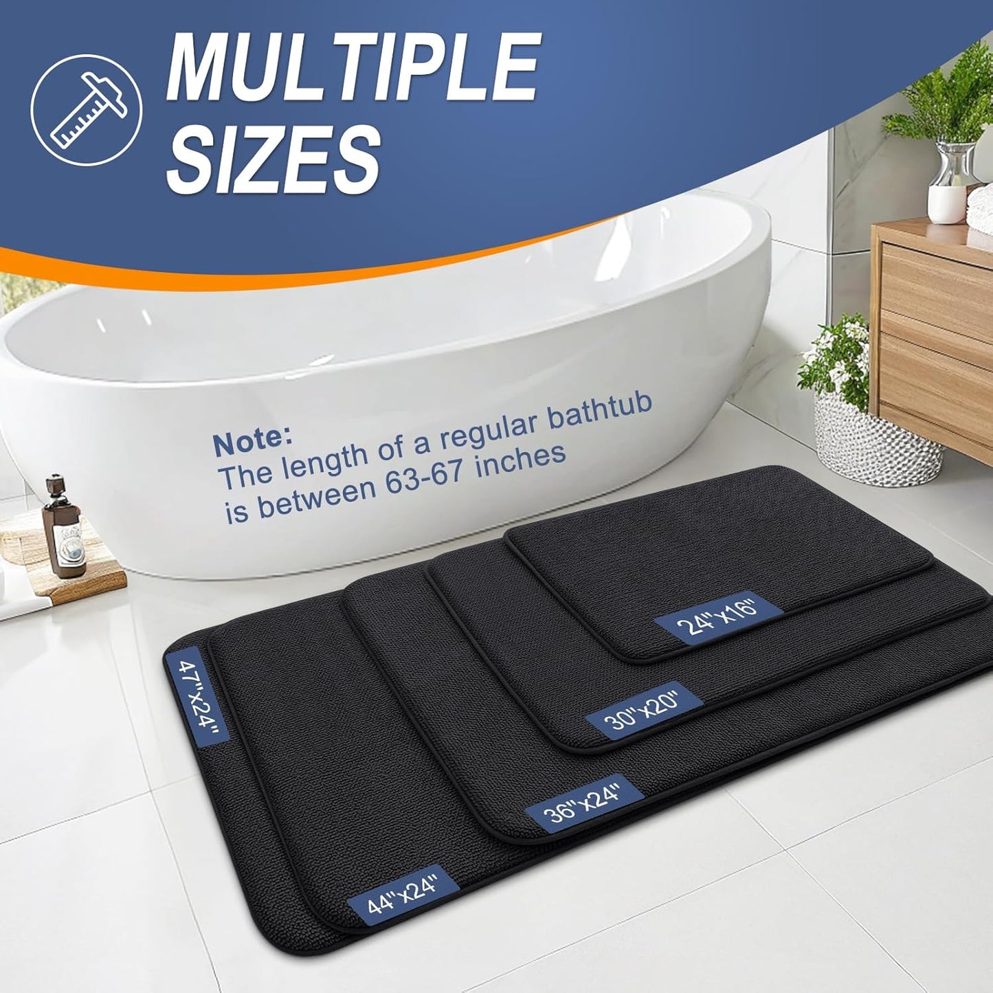 OLANLY Thick Memory Foam Bath Mat Rug 36x24, Extra Soft Absorbent Bathroom Rug, Quick Dry Bath Mats, Non-Slip, Machine Washable Carpet for Bathroom, Tub and Shower, Home Decor Accessories, Black