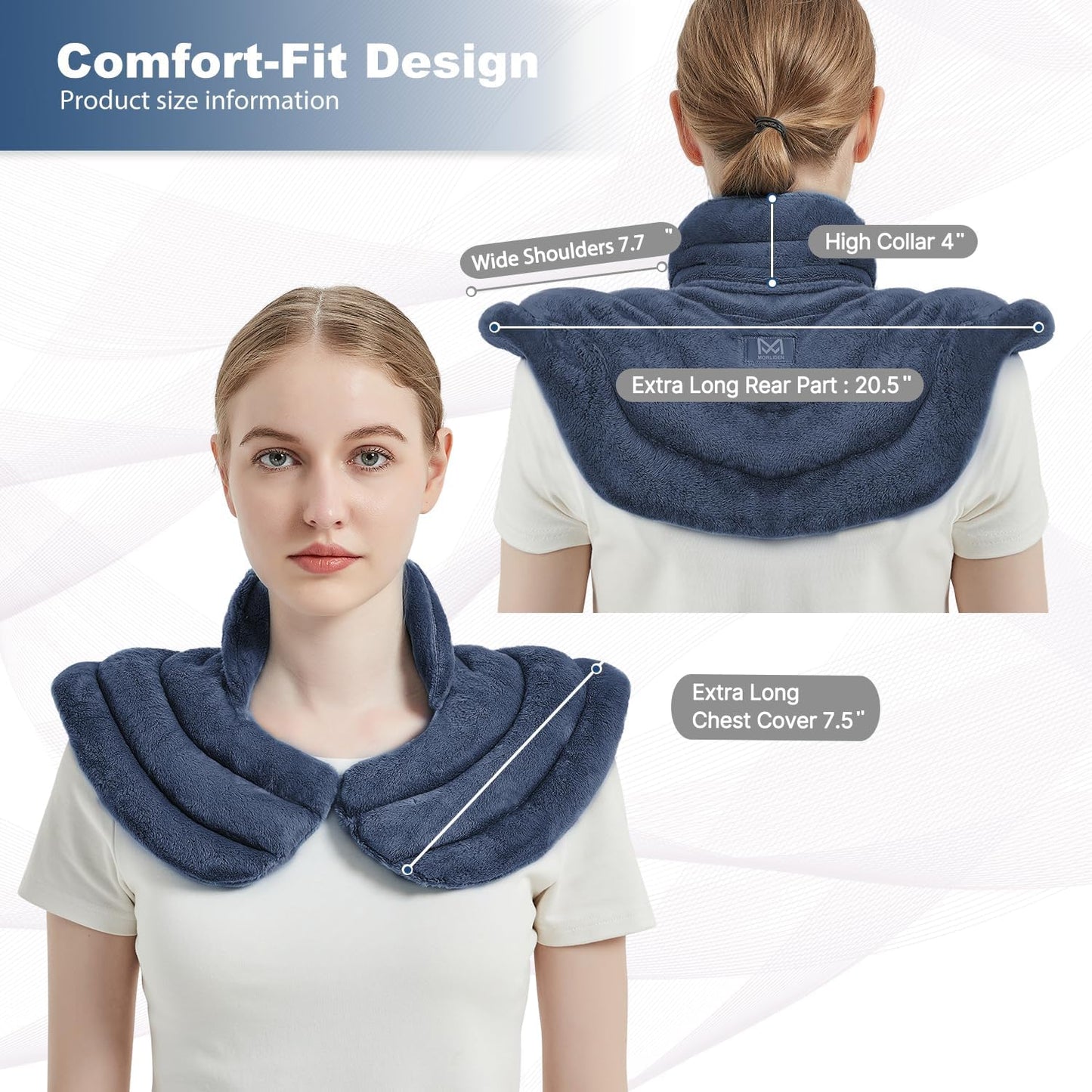 Neck Heating Pad Microwavable for Shoulders, Warmer Wrap Microwave Heating Pad for Neck and Shoulders for Pain Relief (Navy Blue)