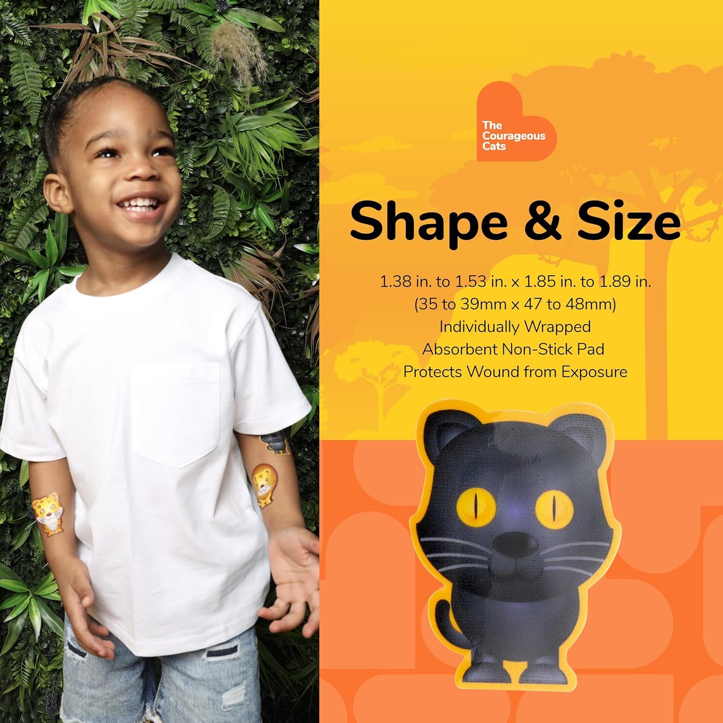 BioSwiss Kids Bandages, Courageous Cats Shaped Self Adhesive Bandage Set, Latex Free, Sterile Wound Care, 24 Count