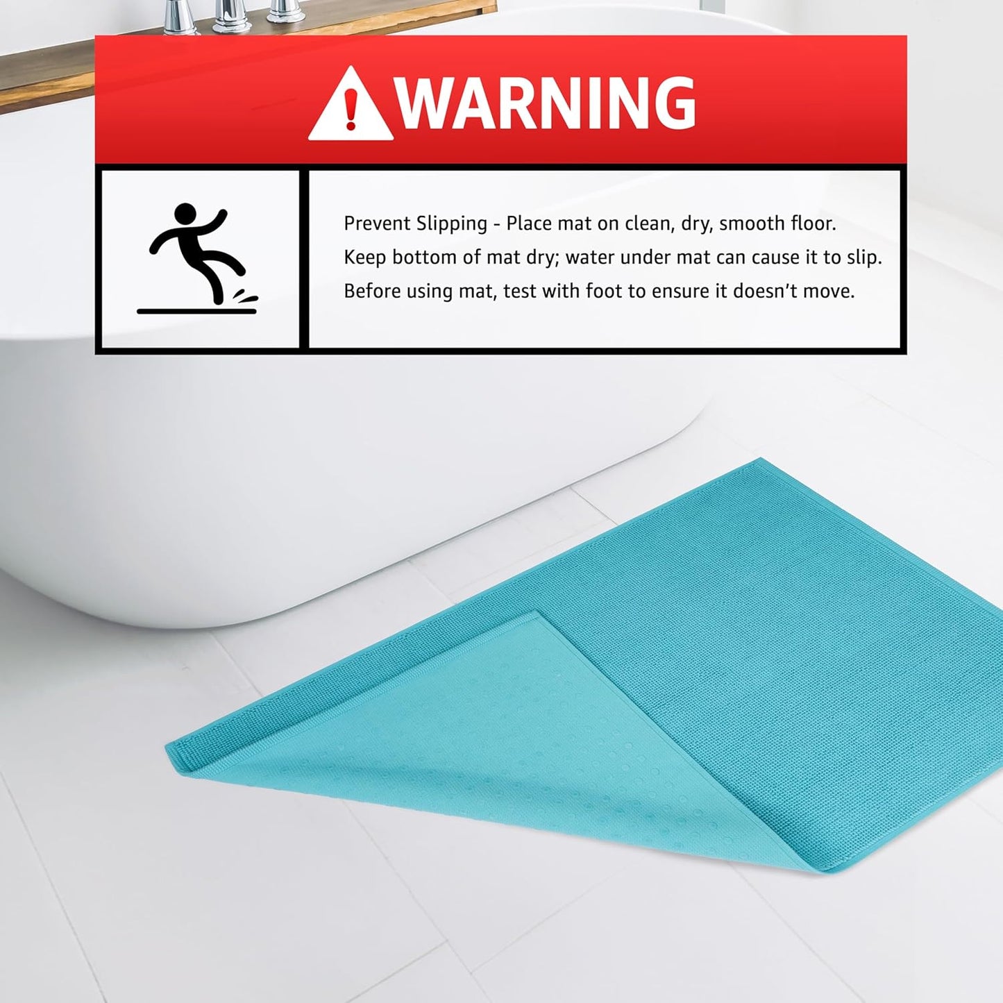 American Soft Linen Bath Rug, 17 in 24 in 100% Cotton Bath Mats Rugs for Bathroom, Slip Reducer Washable Shaggy Form Area Rugs, Turquoise Blue Bath Rug