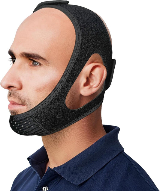 Chin Strap for CPAP Users | Comfortable Mouth Support to Encourage Closed Mouth Positioning Nasal Breathing for Men and Women Who Breathe Through The Mouth During Sleep by PIDOTI (Black, L-XL)