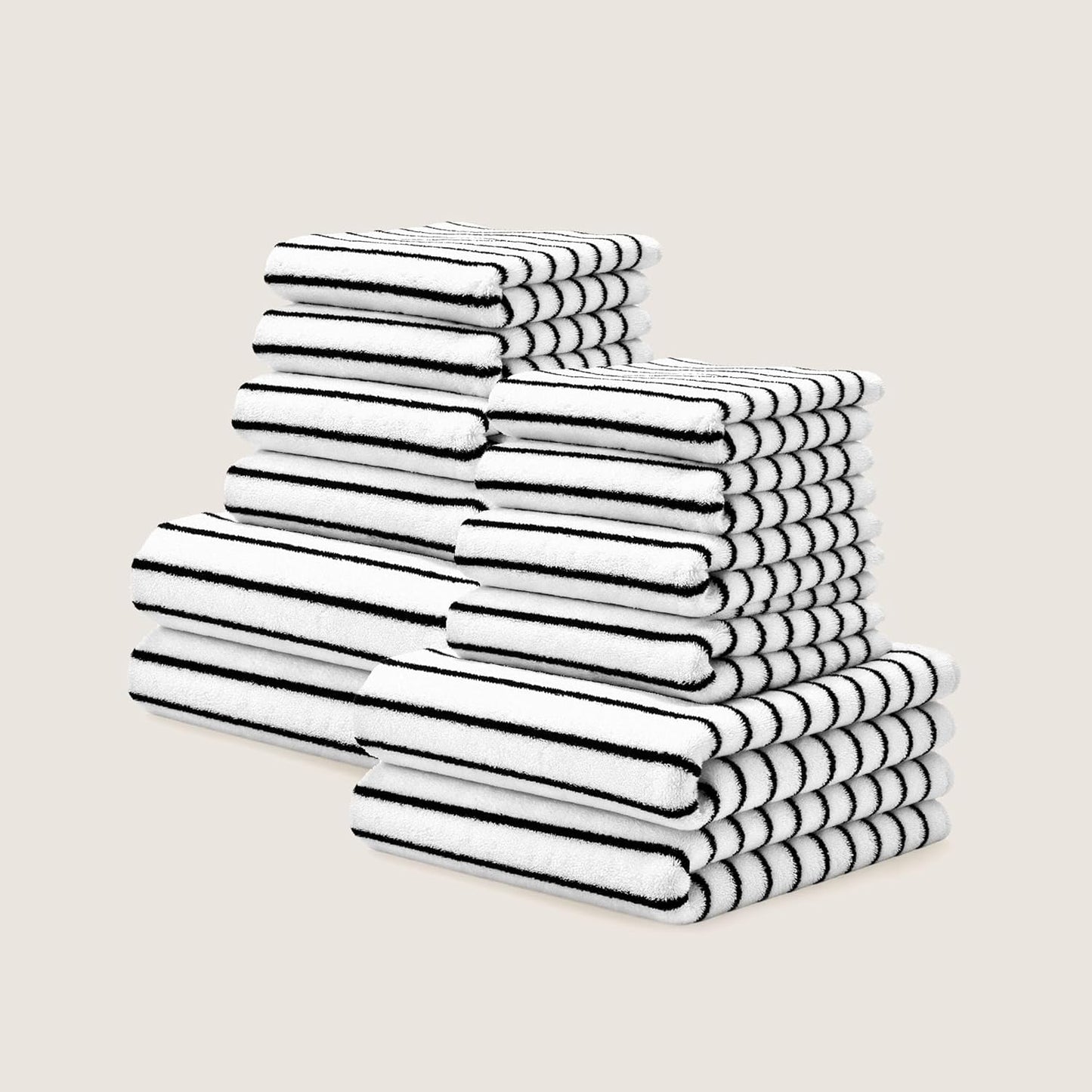 Italic Ultraplush 12-Piece Family Towel Set – Luxury Bath Towels, Hand Towels & Washcloths – Plush, Quick Dry, 800GSM 100% Australian Cotton for Bathroom & Spa - White & Blue (Striped)