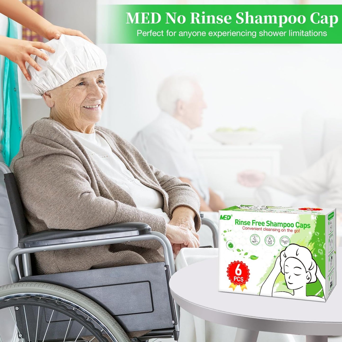 Shampoo Caps No Rinse Waterless Hair Washing Shower Caps 6 Packs for Elderly, Women, Hospital, Camping