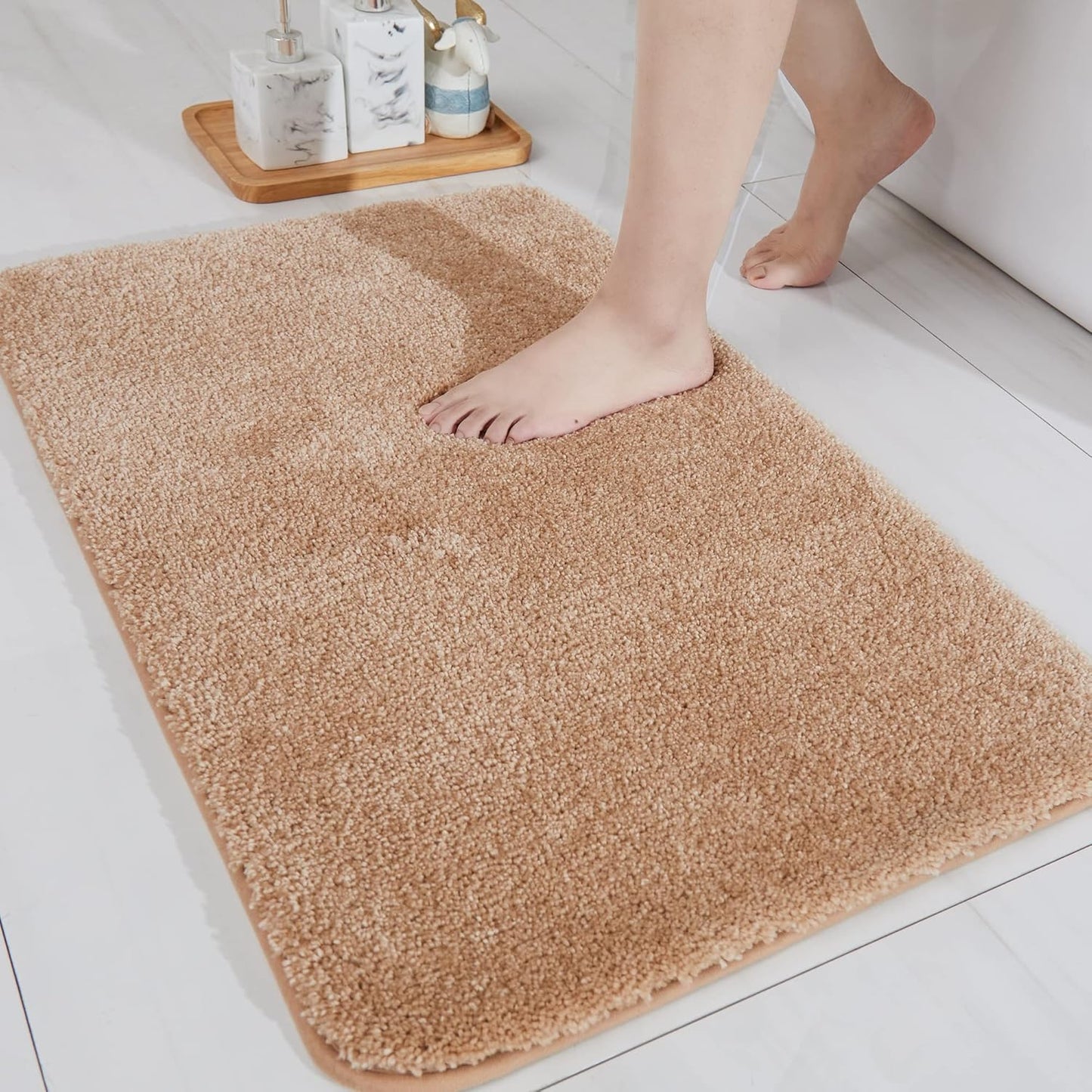 COSY HOMEER Bath Rugs for Bathroom Extra Thick - Anti-Slip Bath Mats Soft Plush Yarn Shaggy 100% Strong Mirco Polyeste Mat Living Room Bedroom Mat Floor Water Absorbent(Beige,20x32 - Inches)