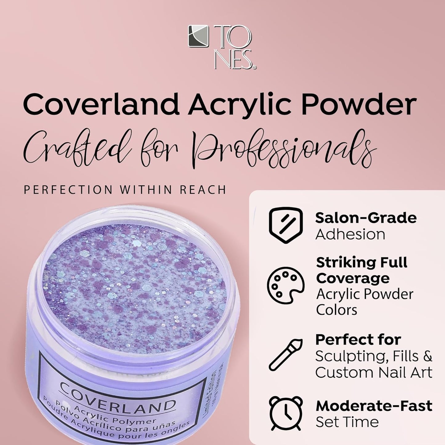 Tones Coverland Acrylic Nail Powder "Amethyst Stars" - Limited Edition Acrylic Powder for Nail Design, Sculpting, and Masking Nail Bed Imperfections - Professional Acrylic Nail Supplies - (1.5 Oz)