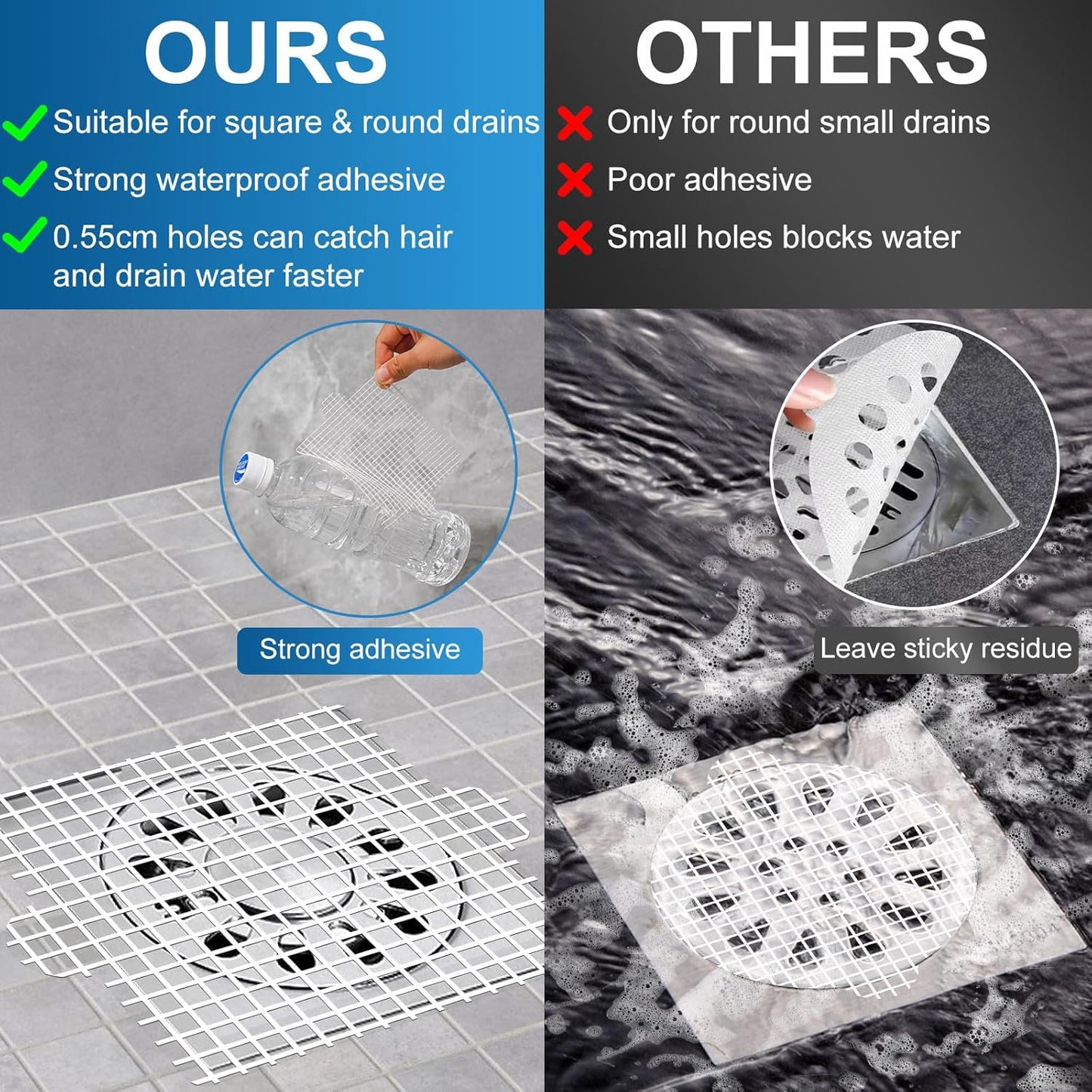 Disposable Shower Drain Hair Catcher, Shower Drain Cover Mesh Stickers, 25 Pack (5.9 Inch)