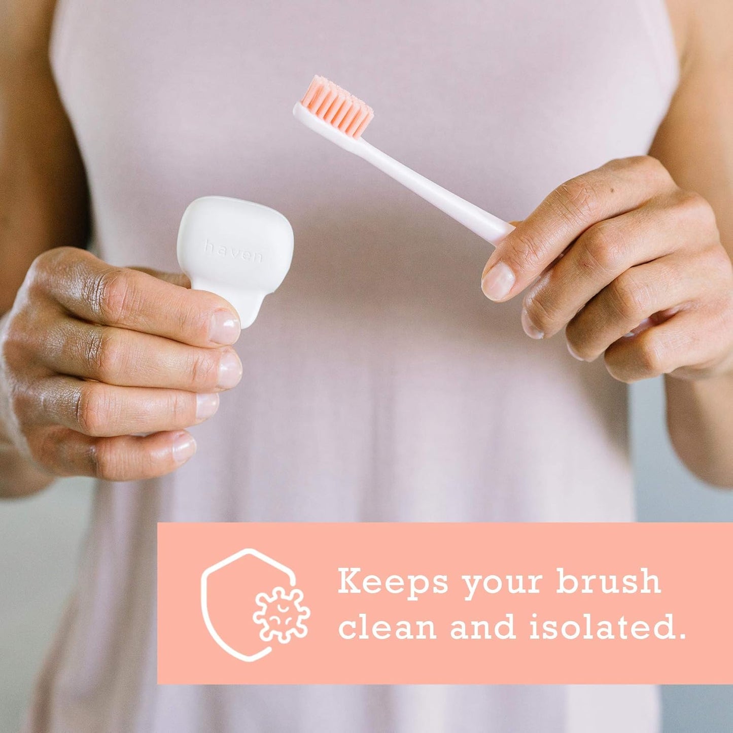 Haven Toothbrush Cover - Fits Electronic and Manual Toothbrushes - Toothbrush Case Holder for Travel - Set of Two Tooth Brush Cap Protectors (White and Coral)