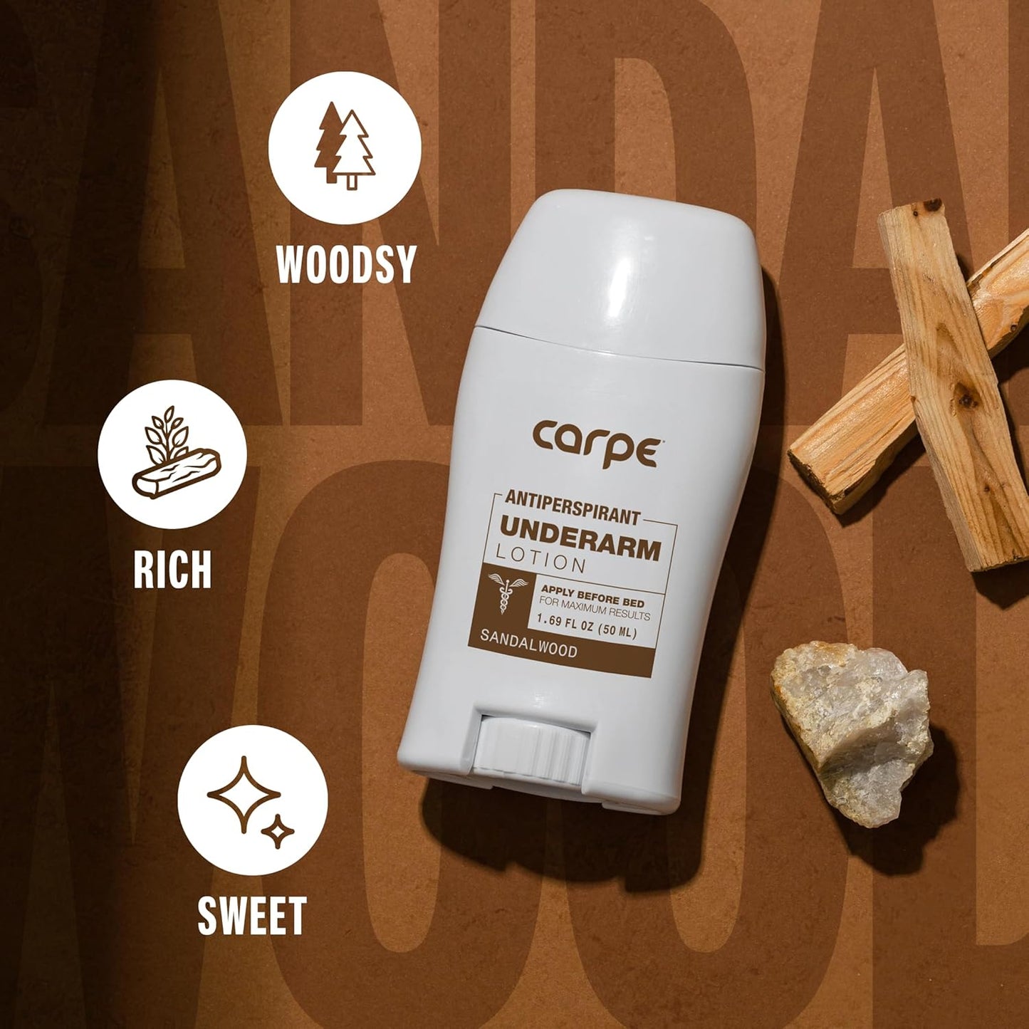 Carpe Underarm Antiperspirant and Deodorant, Clinical strength with Sandalwood scent, Combat excessive sweating Stay fresh and dry, Great for hyperhidrosis (Pack of 3)