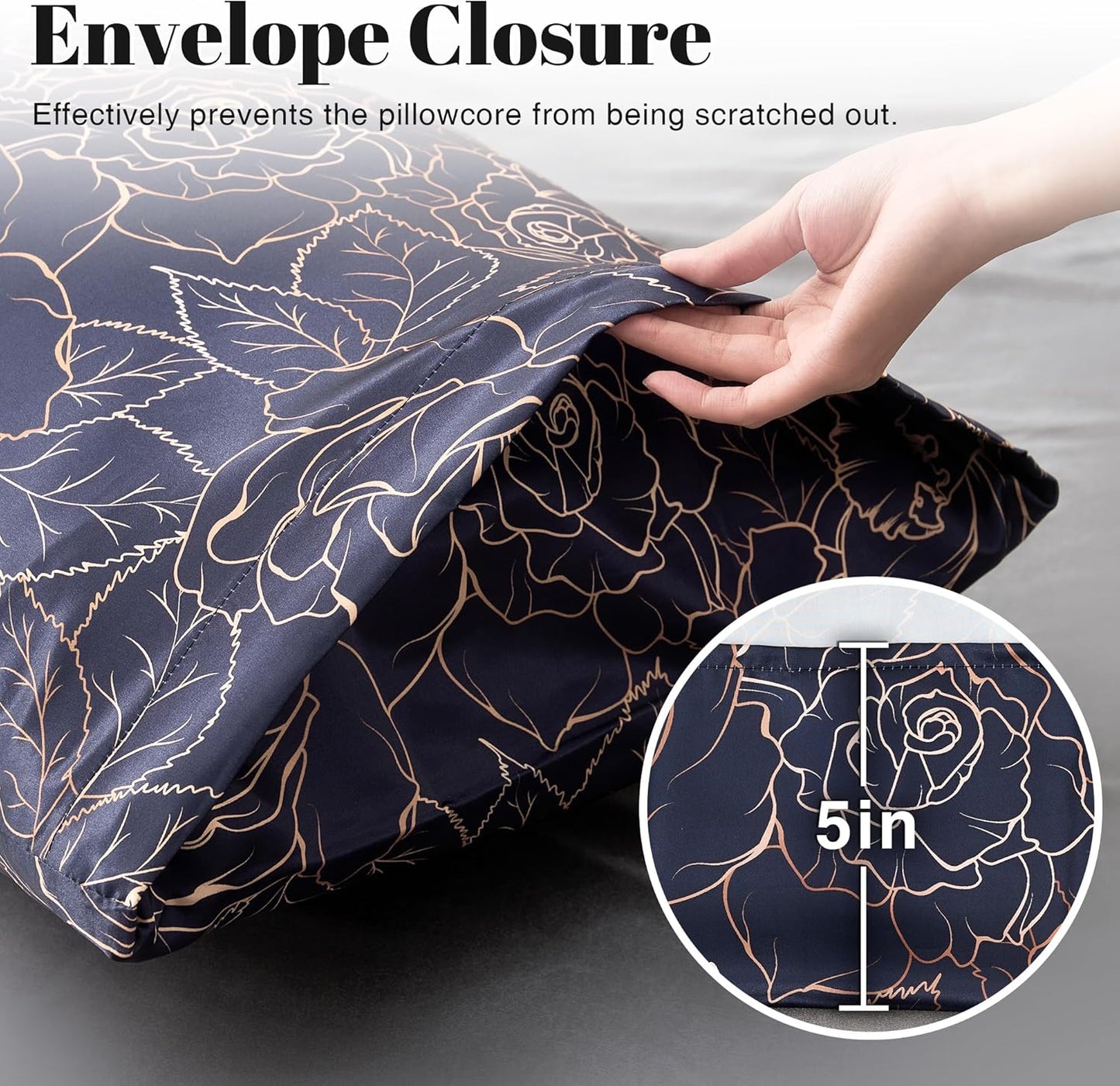 EXQ Home Satin Pillowcase for Hair and Skin Queen - Printed Blue Rose Silk Pillowcase 2 Pack 20x30 inches - Satin Pillow Cases Set of 2 with Envelope Closure, Gifts for Women Men