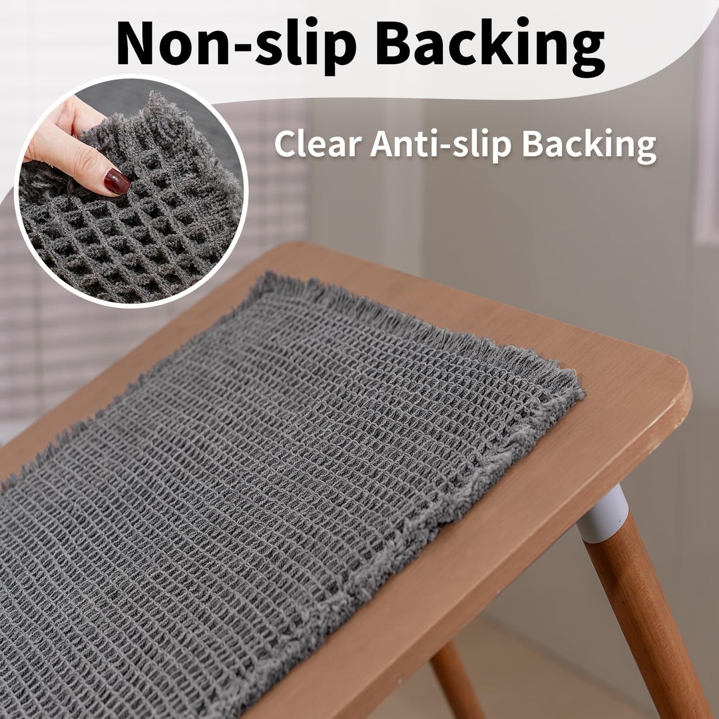 Waffle Bath Mat - Boho Bathroom Rugs Non Slip Washable, Super Absorbent & Quick Dry, Soft Bath Mat Farmhouse Bathroom Decor, 24'' x 36'', Dark Grey