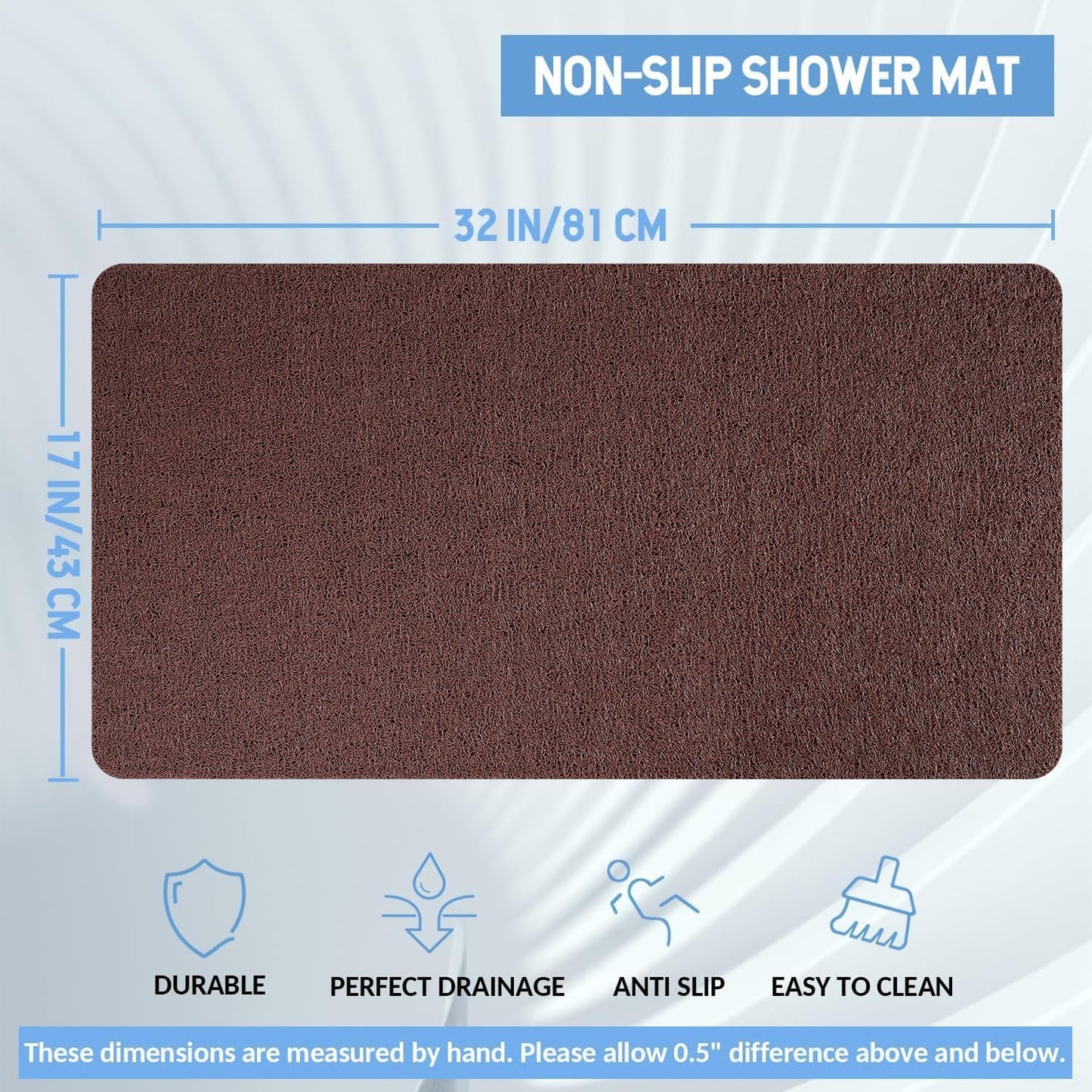 Non-Slip Bathtub Mat, Anti Slip Shower Mat, Fast Drying Bathtub Mats, Foot Scrubber Mat, Anti Slip Mat for Tub, Floor, Bathroom, Kitchen, Home, Hotel (Brown 32"×17")