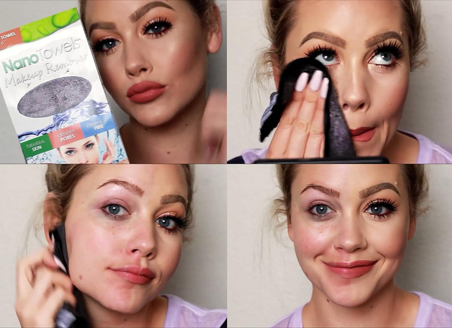 Nano Towel Makeup Remover Face Wash Cloth Multi Color 3-PACK. Remove Cosmetics FAST and Chemical Free. Wipes Away Facial Dirt and Oil Like An Eraser. Great for Sensitive Skin, Acne (Grey, Pink, Green)