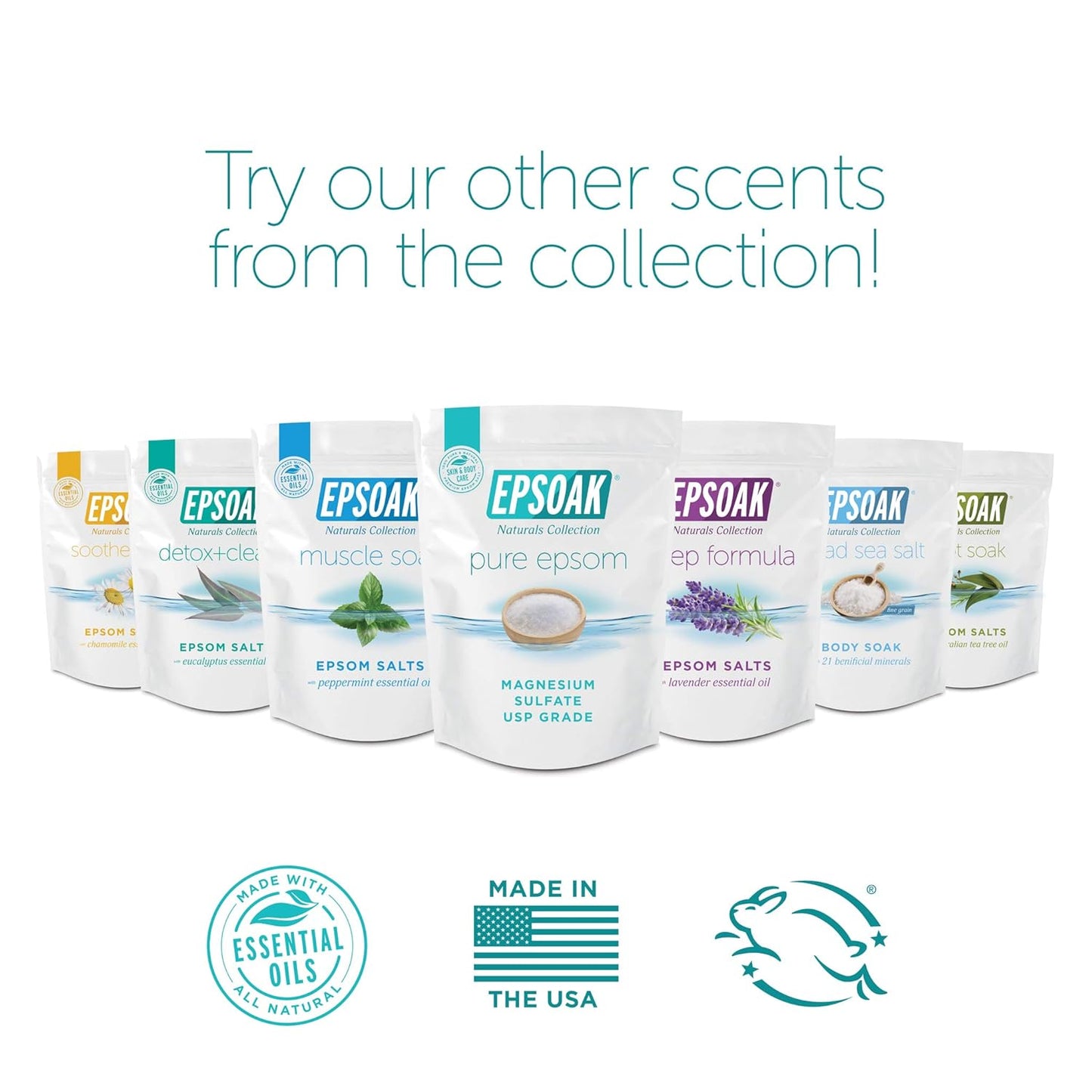 Epsoak Epsom Salt 5 lb Resealable Bulk Bag, Magnesium Sulfate USP. Unscented, Made in The USA, Cruelty-Free Certified