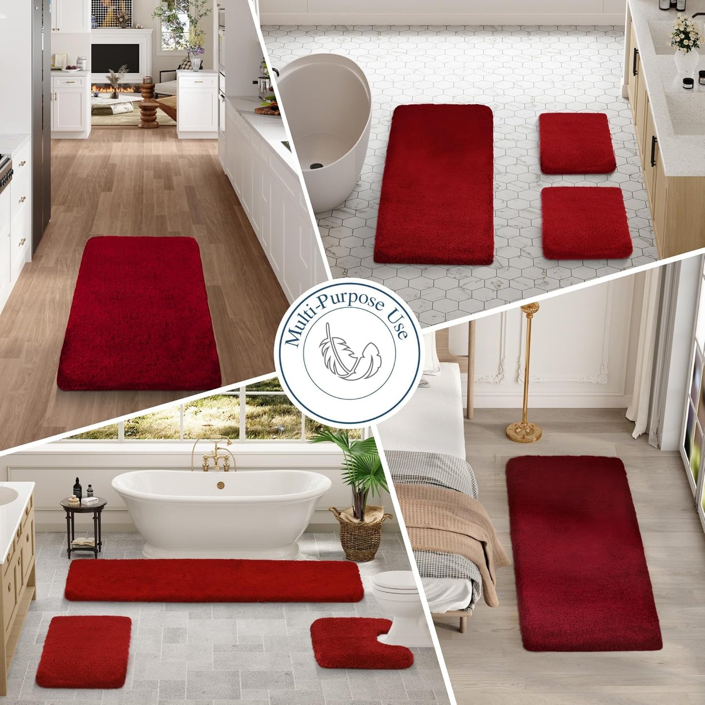 Walensee Large Bathroom Rug (24 x 36, Red) Extra Soft and Absorbent Shaggy Bath Mat - Machine Washable Microfiber Material, Non Slip, Luxury Bathroom Floor Mat