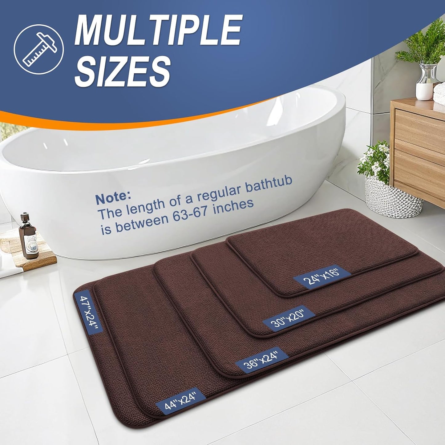OLANLY Thick Memory Foam Bath Mat Rug 47x20, Extra Soft Absorbent Bathroom Rug, Quick Dry Bath Mats, Non-Slip, Machine Washable Carpet for Bathroom, Tub and Shower, Home Decor Accessories, Brown