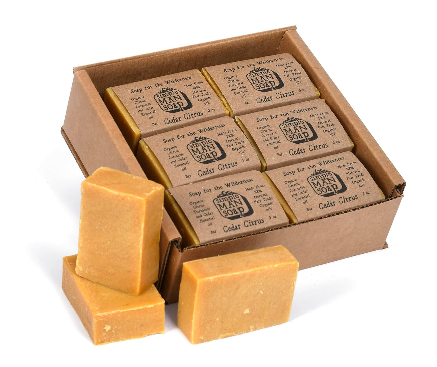 SimpleMan Soap Bar (Cedar Citrus) - Men’s soap with Organic & Fair Trade Essential Oils - All Natural, Handmade Man Bath Soap Bars-Pack of 12-2.5 Ounce bars(30 Ounces Total)