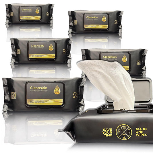 CleanSkin Cleansing Safe Green Soap Wipes for Tattooing All in One solution To Heal and Clean Tattoos, PMU & Piercings, Alcohol and Fragrance Free, Unscented, 80 Count (Pack of 6)