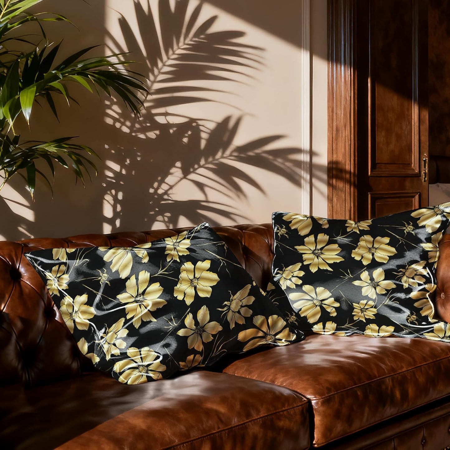 EXQ Home Satin Pillowcase for Hair and Skin Queen - Printed Golden Flowers Silk Pillow Cases 2 Pack 20x30 inches - Satin Pillow Cases Set of 2 with Envelope Closure, Gifts for Women Men