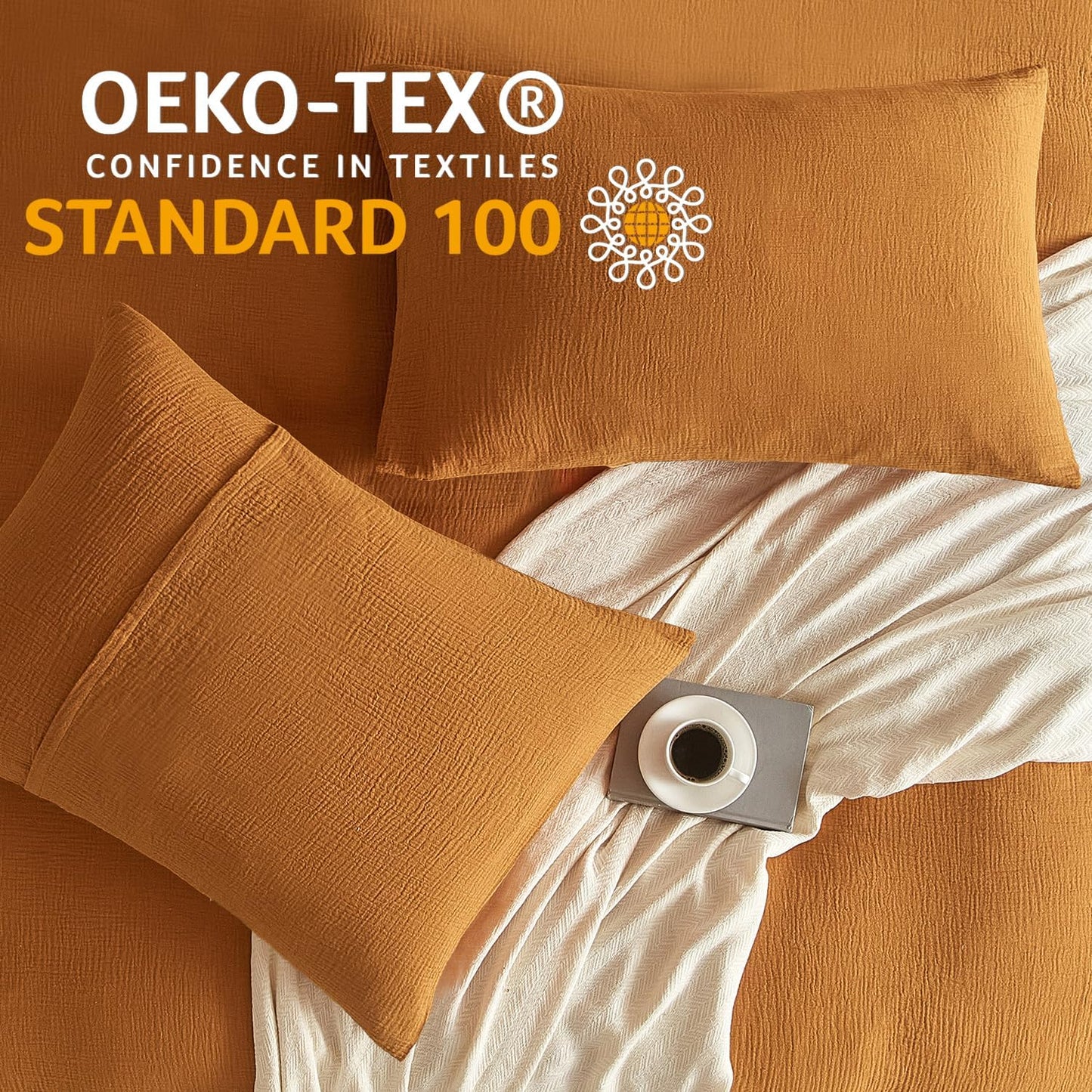 SE SOFTEXLY Muslin Pillowcases Standard Size 100% Cotton, 2 Pack Linen Like Pillow Shams with Envelope Closure, Ultral Soft and Breathable Pillow Case Covers, Pumpkin, 20" X 26", No Filling