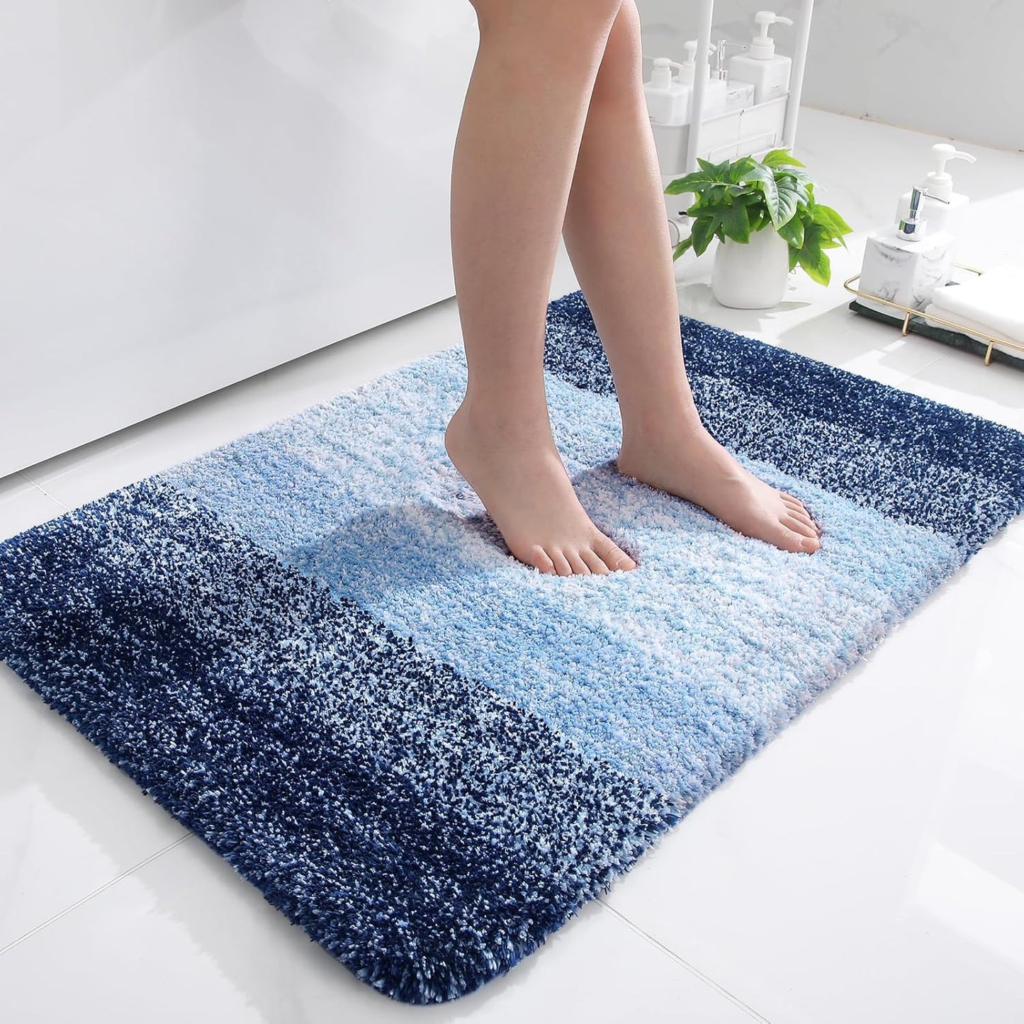 OLANLY Bathroom Rug Mat 36x24, Extra Soft and Absorbent Microfiber Bath Rugs, Non-Slip Plush Shaggy Bath Carpet, Machine Wash Dry, Bath Mats for Bathroom Floor, Tub and Shower, Navy